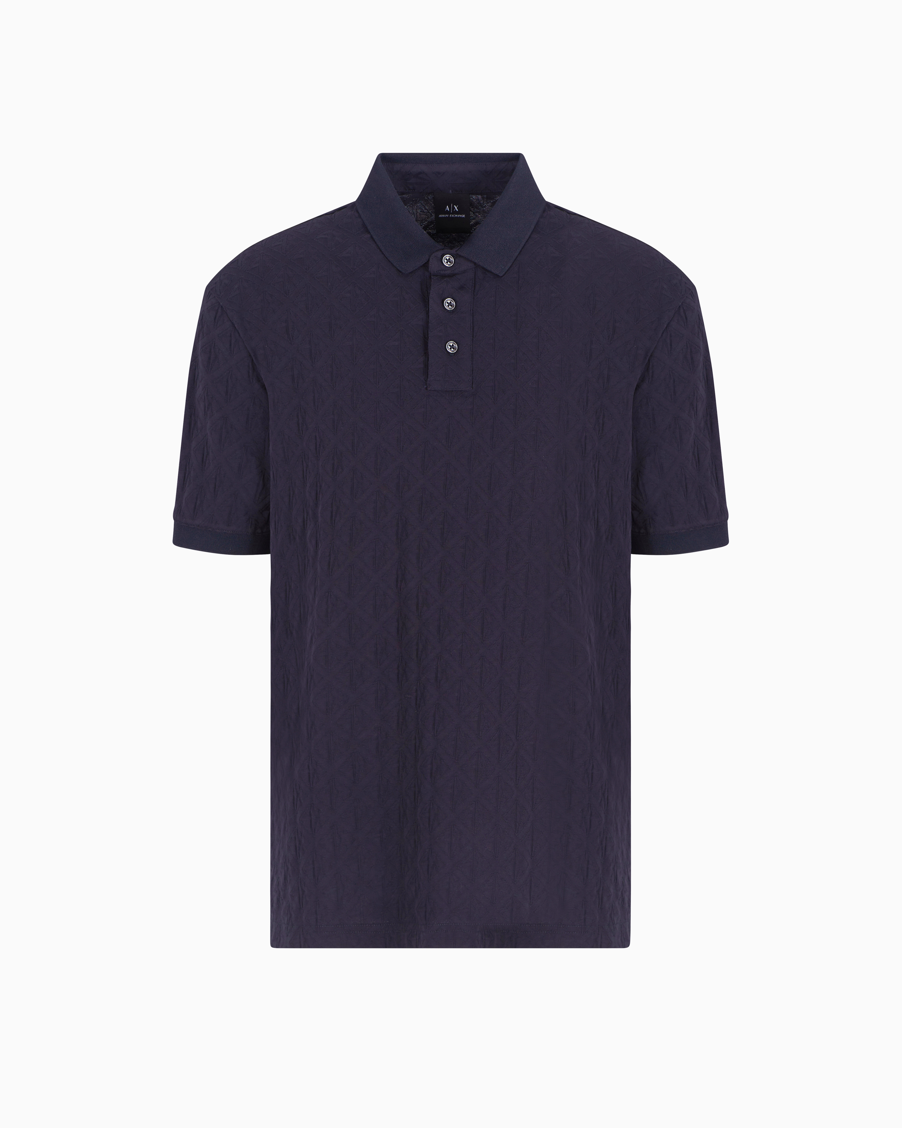 Armani Exchange Regular Fit Polo Shirt With Tone-on-tone Allover Logo In Navy Blue
