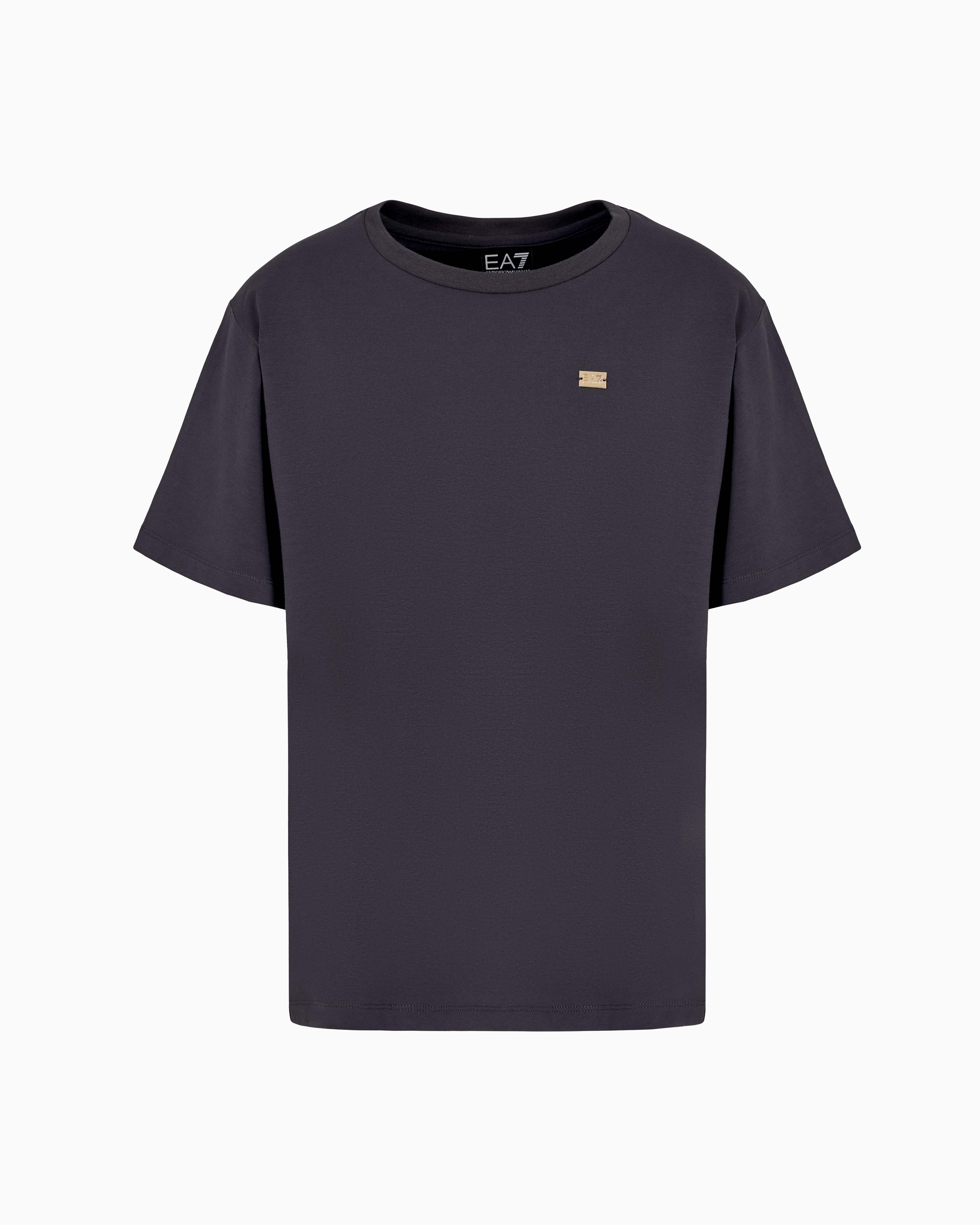 Ea7 Core Lady Stretch Cotton Jersey Crew-neck T-shirt In Grey