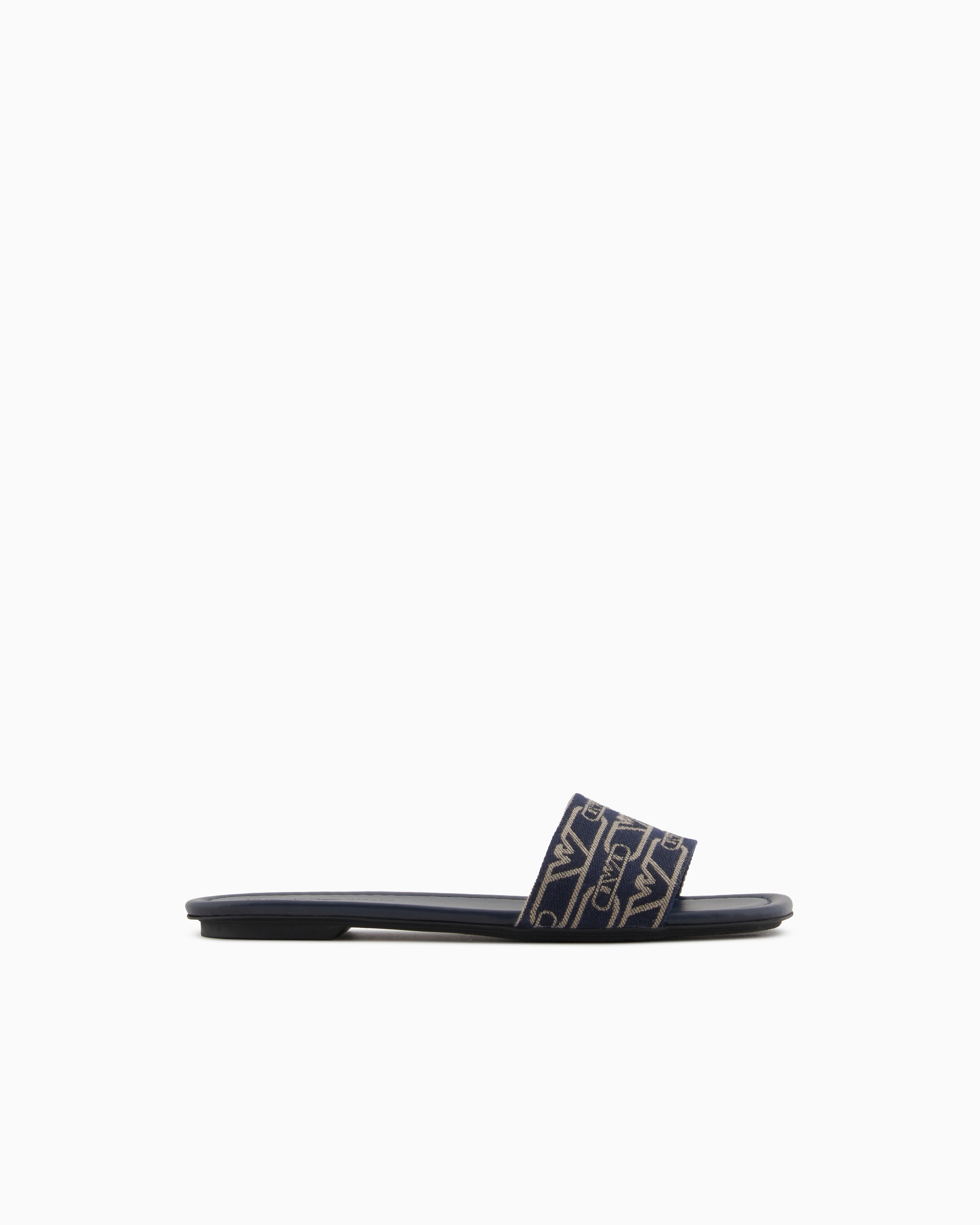 Emporio Armani Jacquard Canvas Sandals With All-over Monogram In Blue