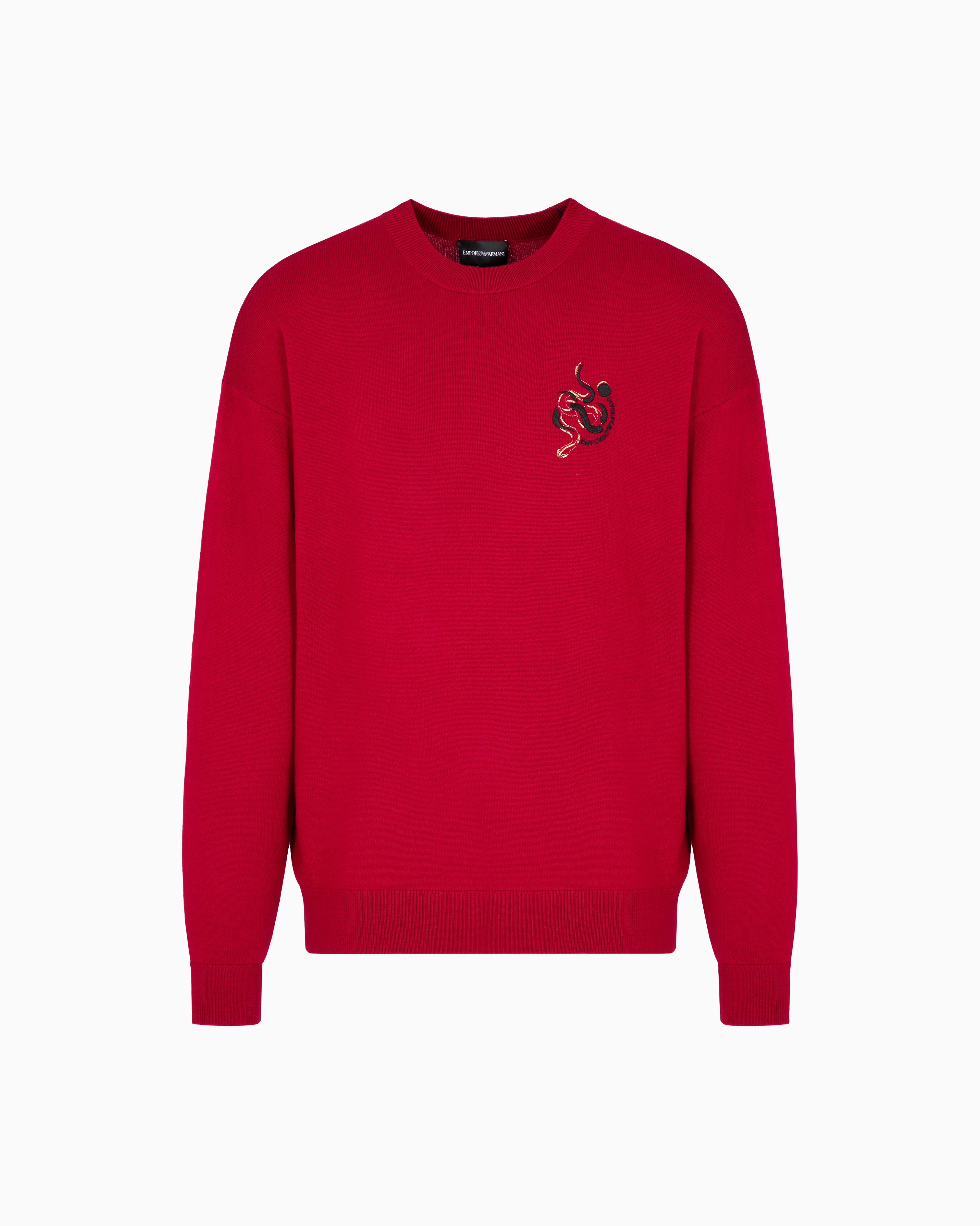 Emporio Armani Smooth Virgin-wool Jumper With Lunar New Year Embroidery In Red