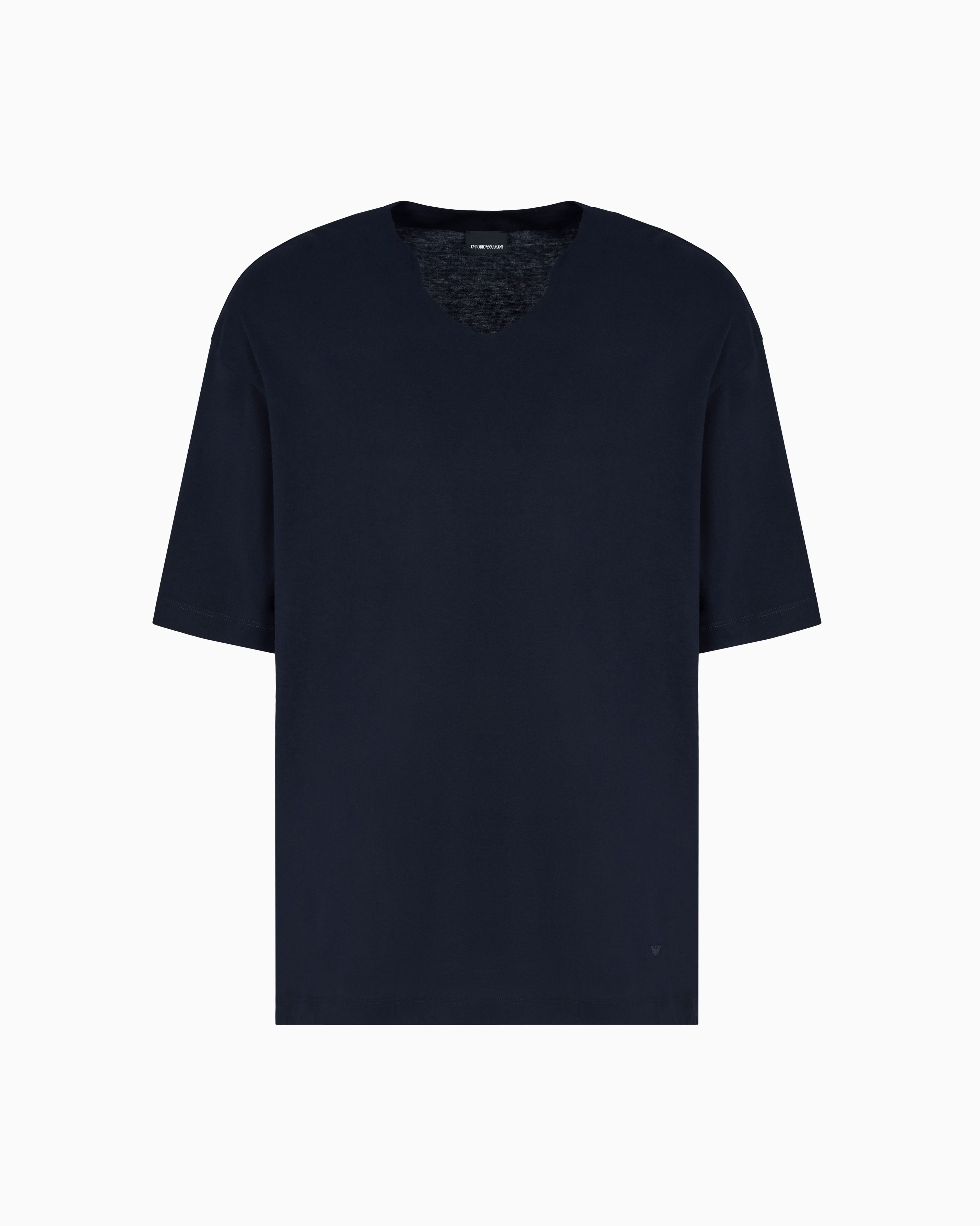 Emporio Armani Asv Silk-blend Jersey V-neck T-shirt In Blue