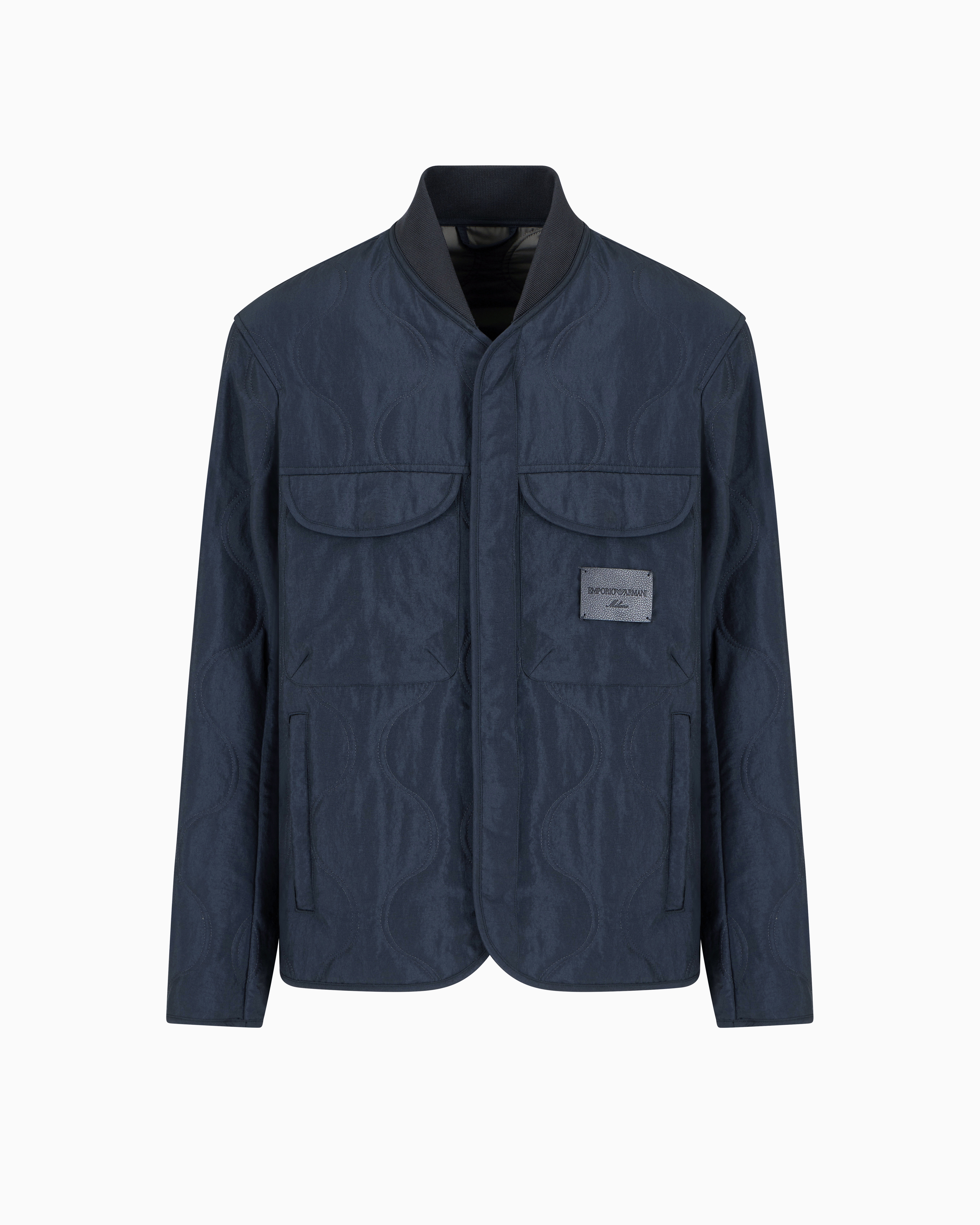 Emporio Armani Two-tone Wave Motif Quilted Nylon Blouson In Navy Blue