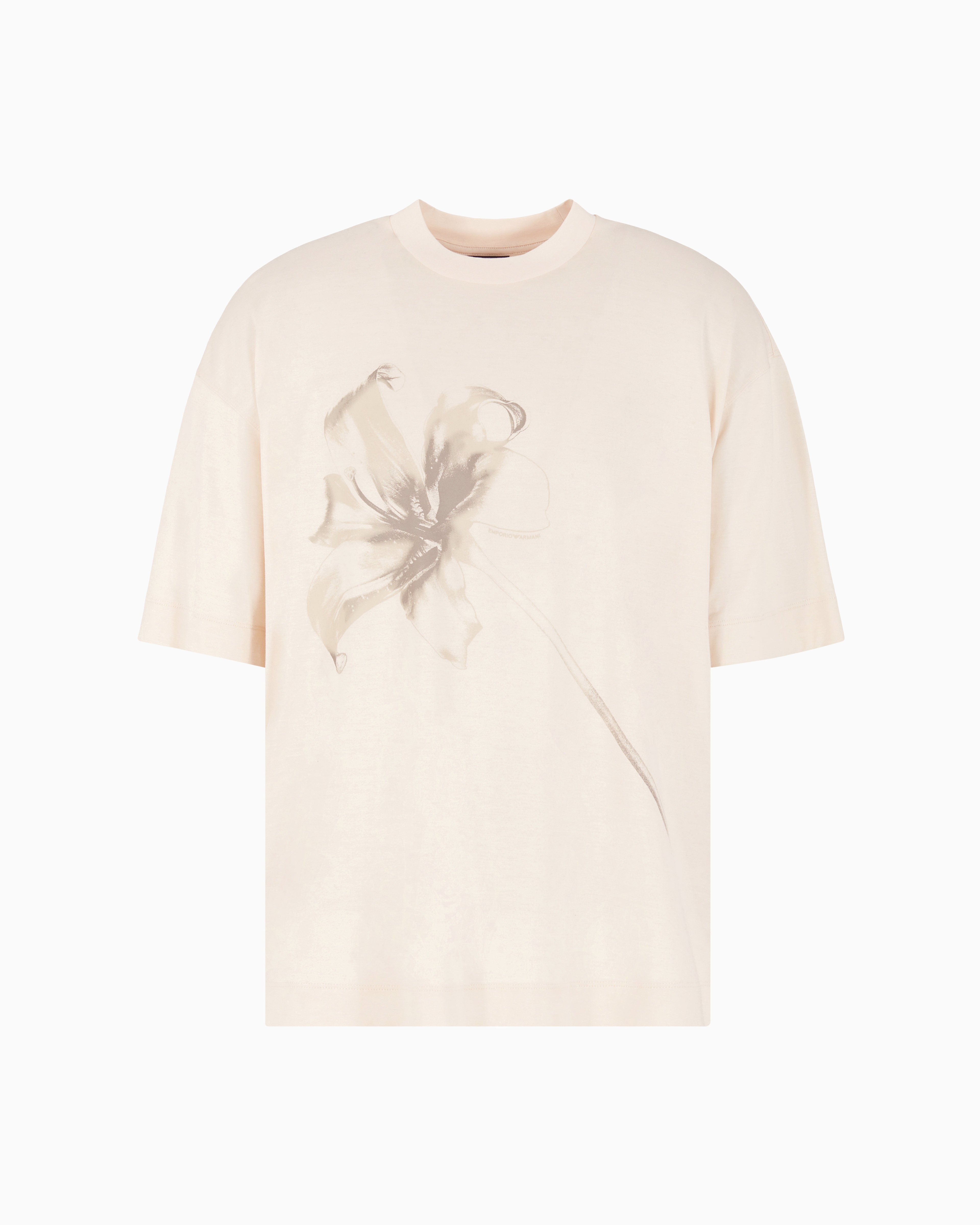 Emporio Armani Asv Lyocell Blend Jersey Oversized T-shirt With Lily Print In Beige