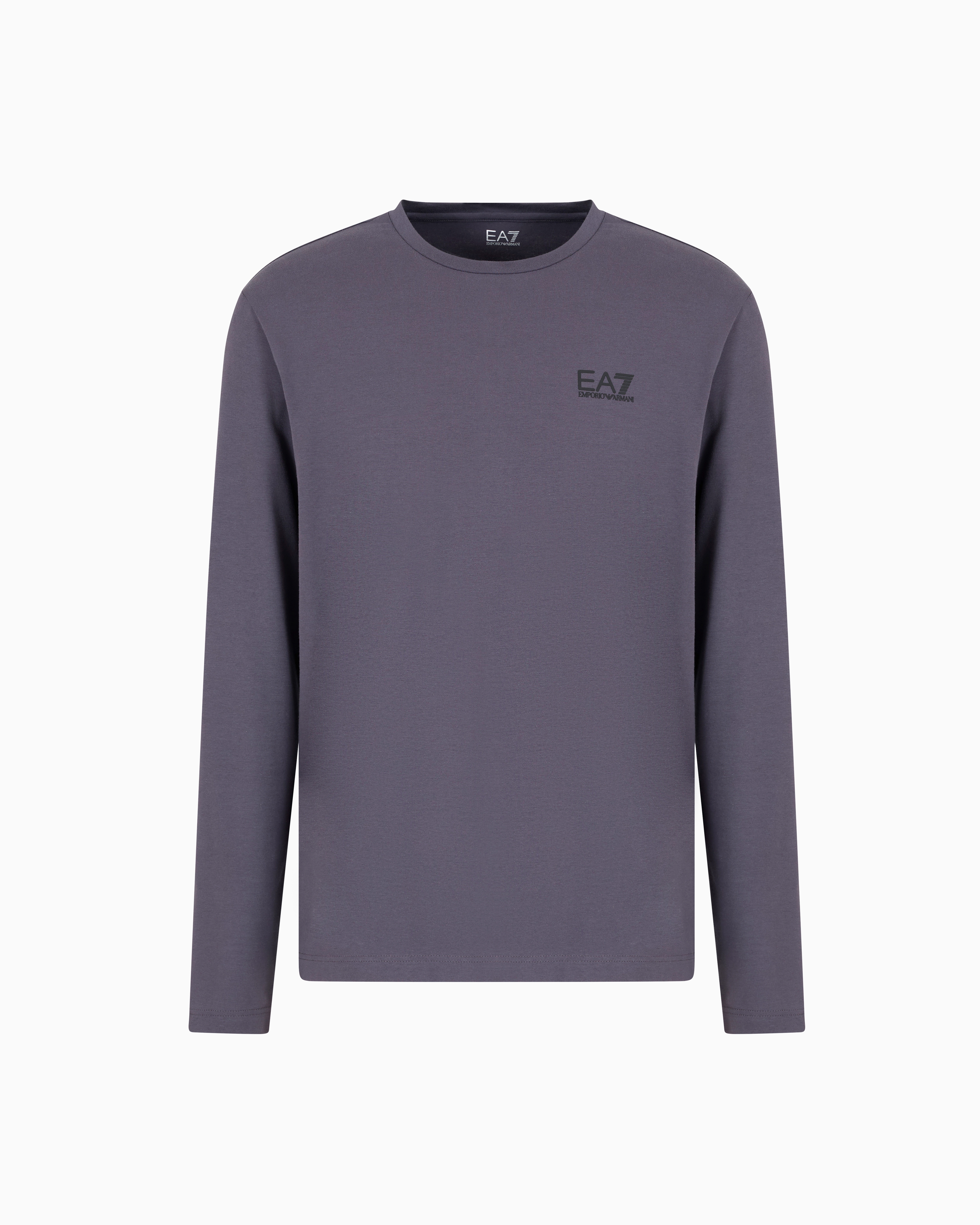 Ea7 Long-sleeved Cotton Core Identity T-shirt In Grey