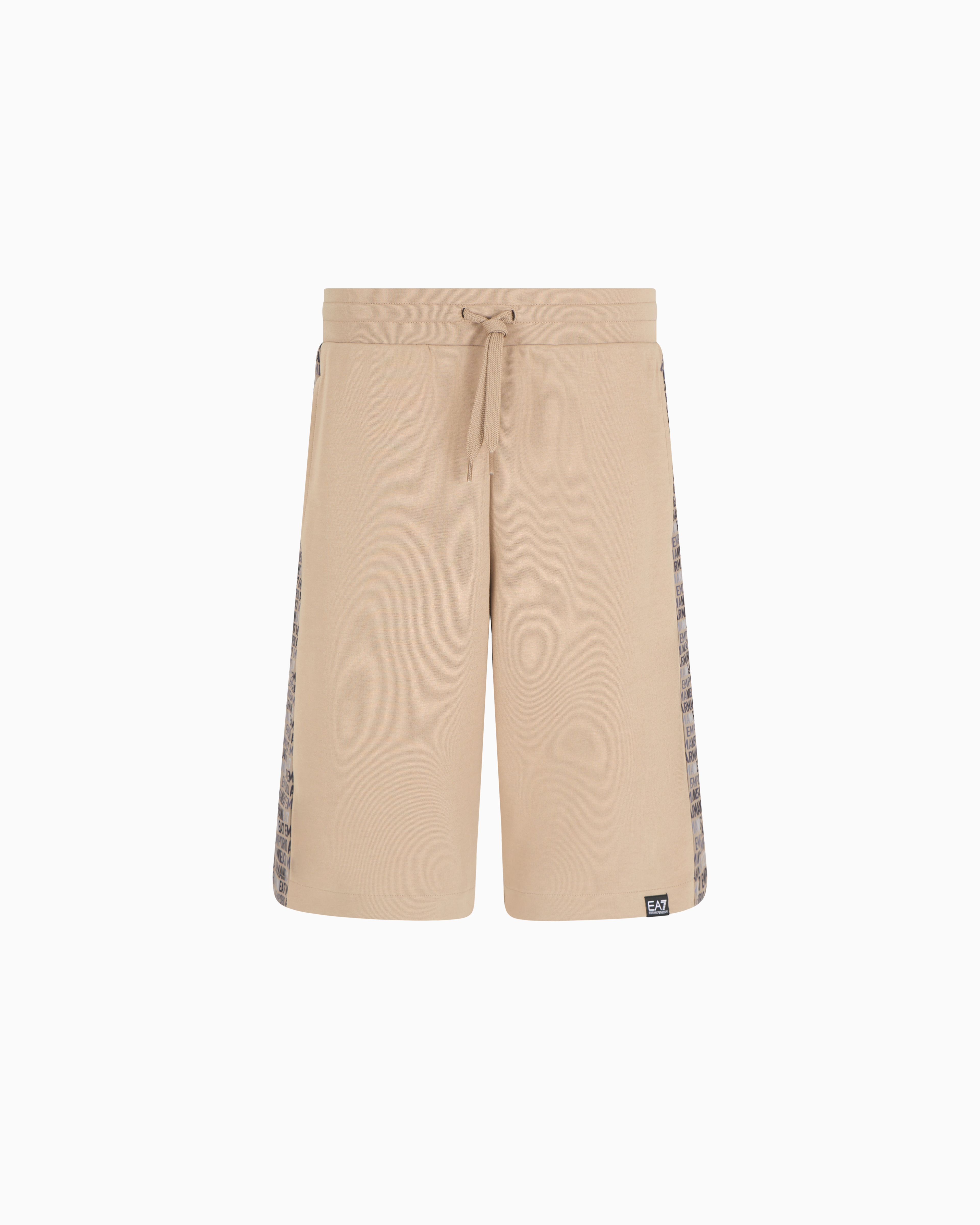 Ea7 Logo Series Cotton-blend Bermuda Shorts In Beige