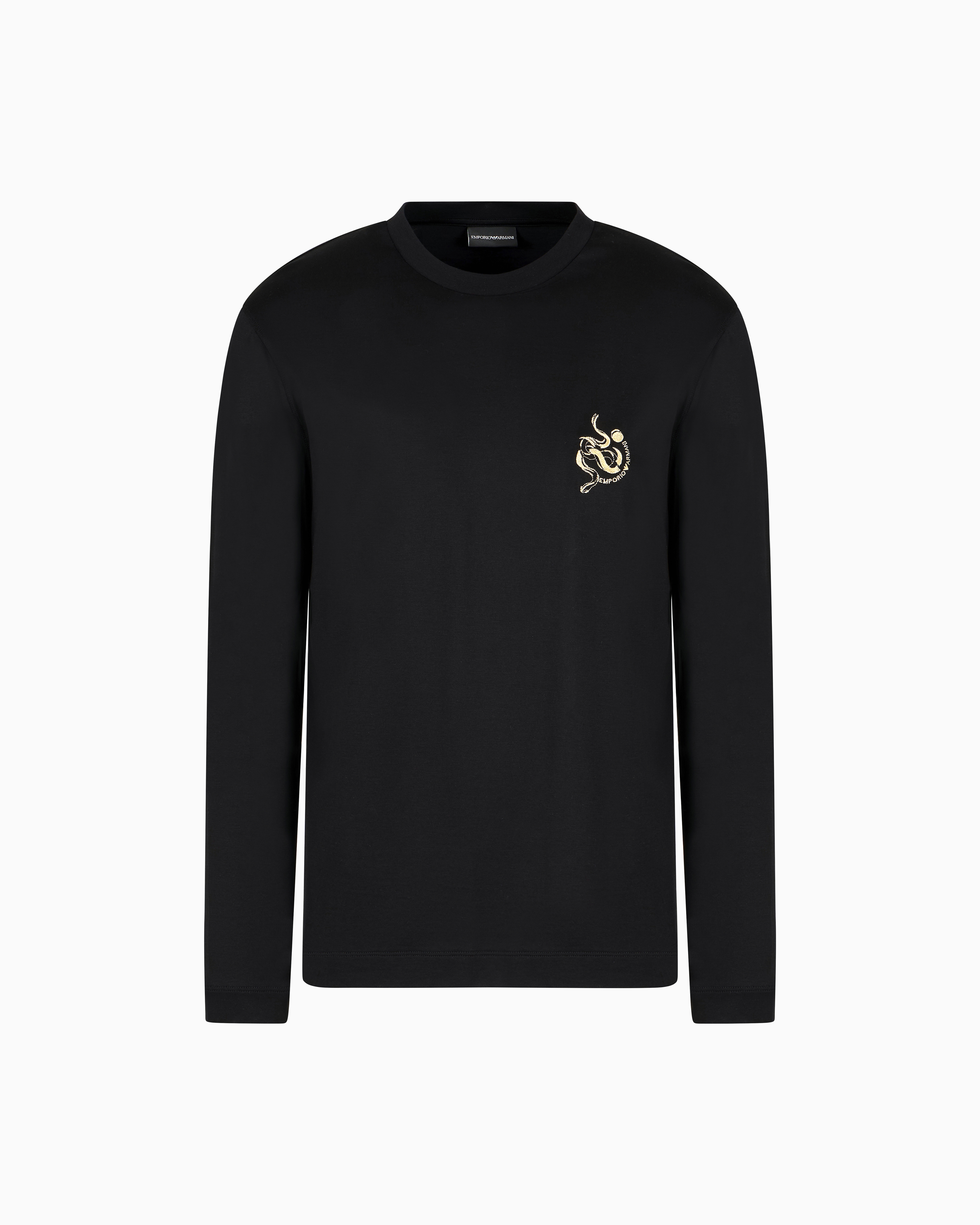 Emporio Armani Asv Lyocell Blend Jersey Jumper With Lunar New Year Embroidery In Black