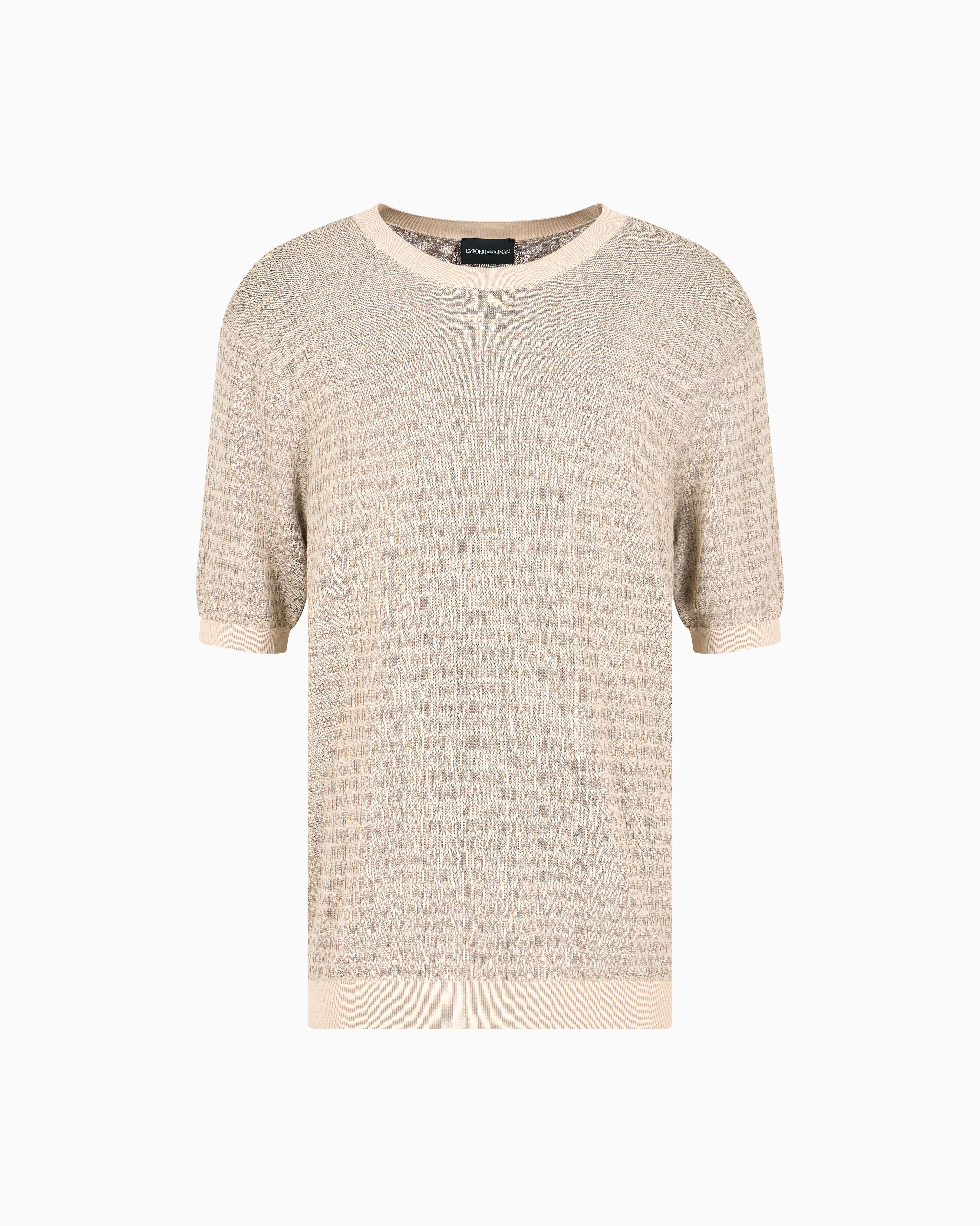 Emporio Armani Asv Lyocell-blend Jumper With Lettering Intarsia In Silver Linning Micro