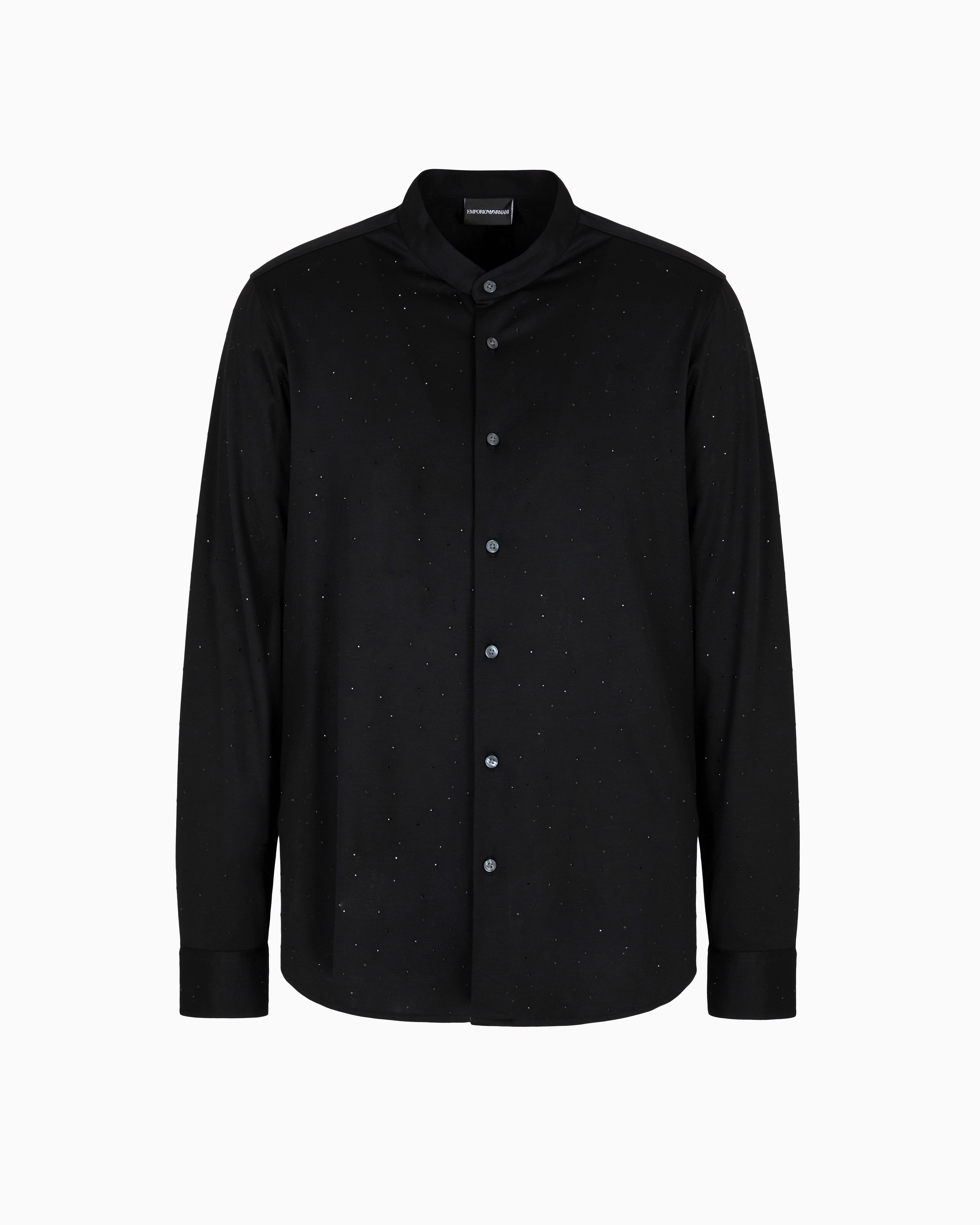 EMPORIO ARMANI ASV CLUBWEAR GURU-COLLAR SHIRT IN A LYOCELL BLEND JERSEY WITH ALL-OVER RHINESTONES