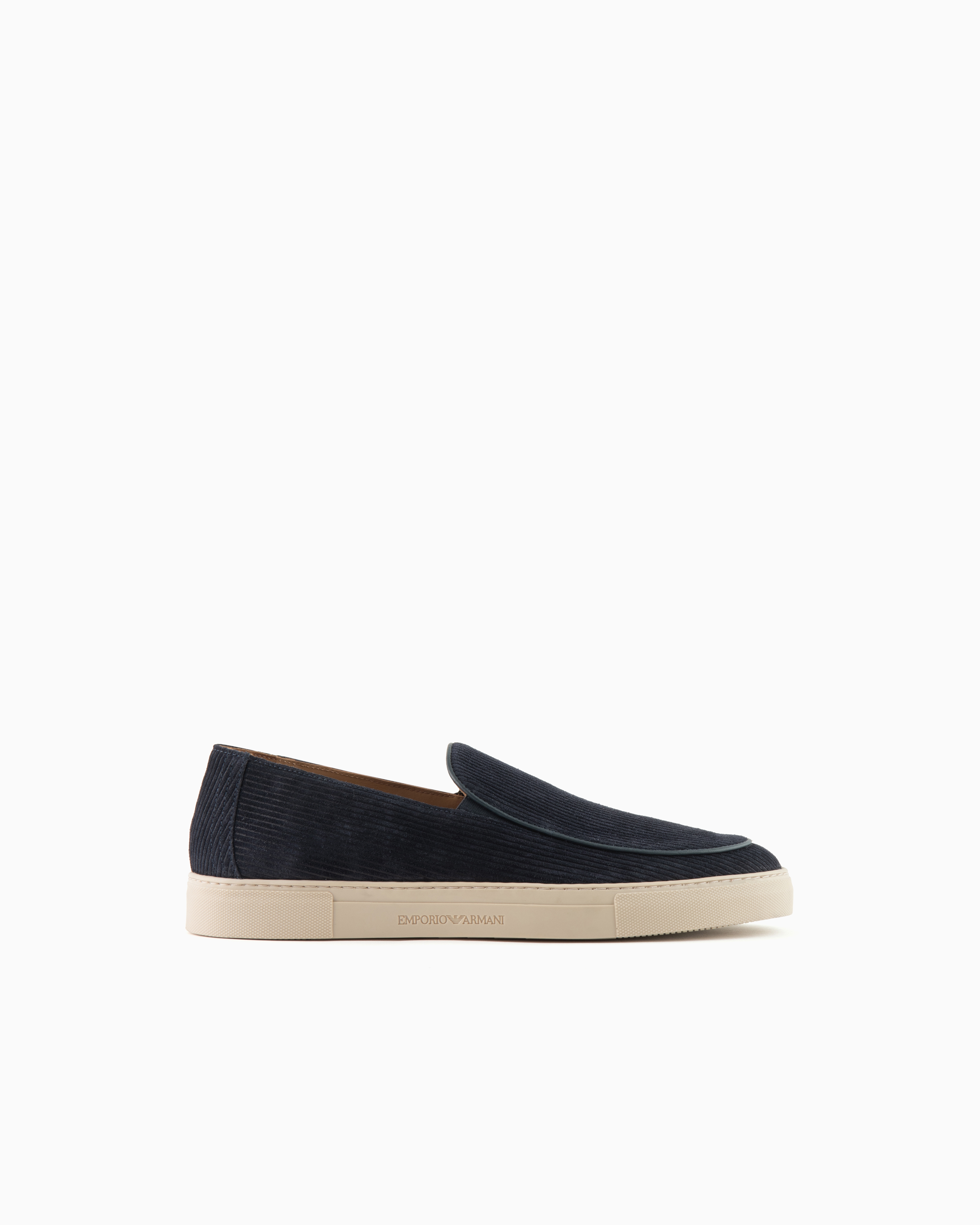 Shop Emporio Armani Multi-striped Suede Slip-ons In Navy Blue