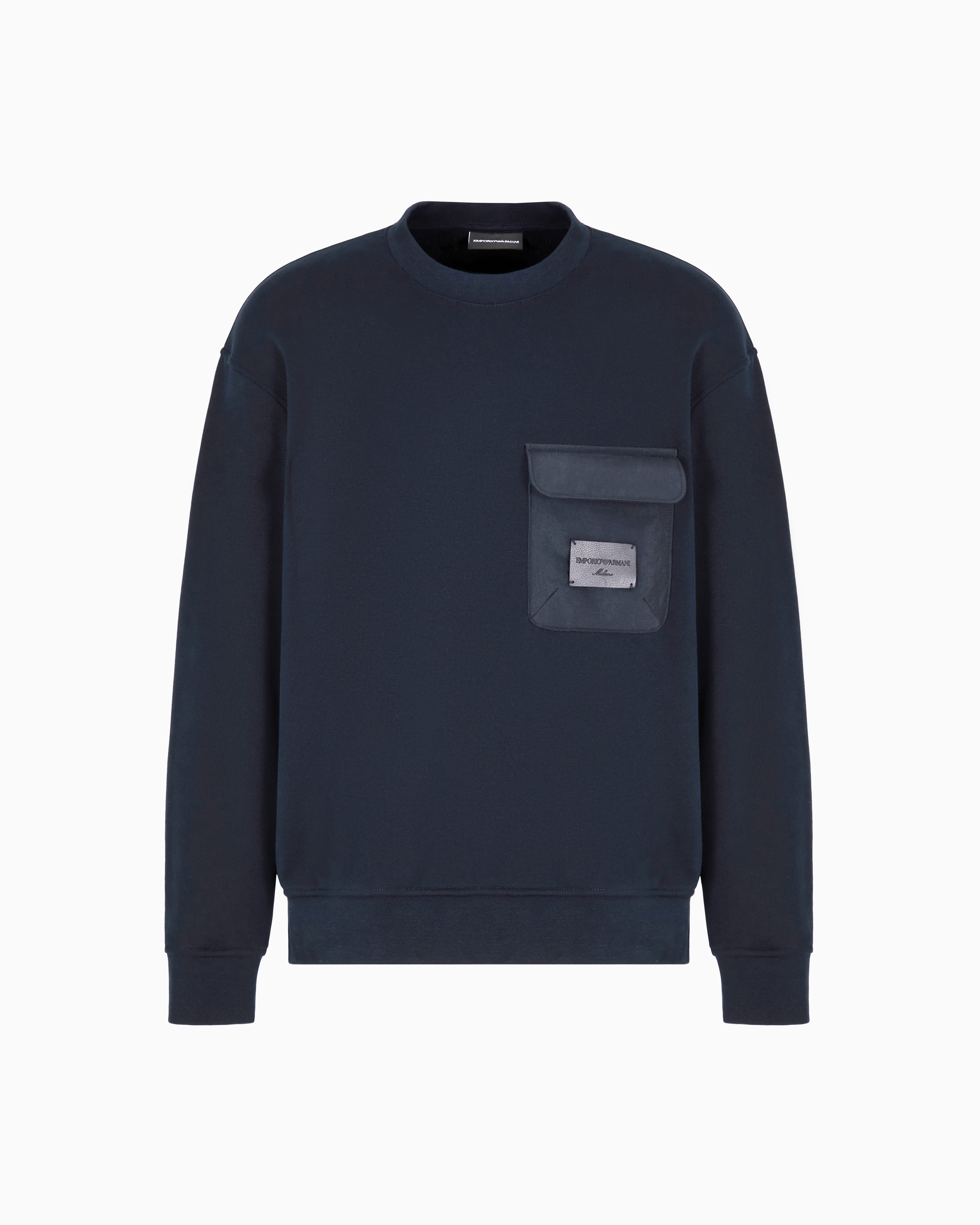 Emporio Armani French Terry Jersey Sweatshirt With Padded Pocket And Logo Patch In Navy_blue