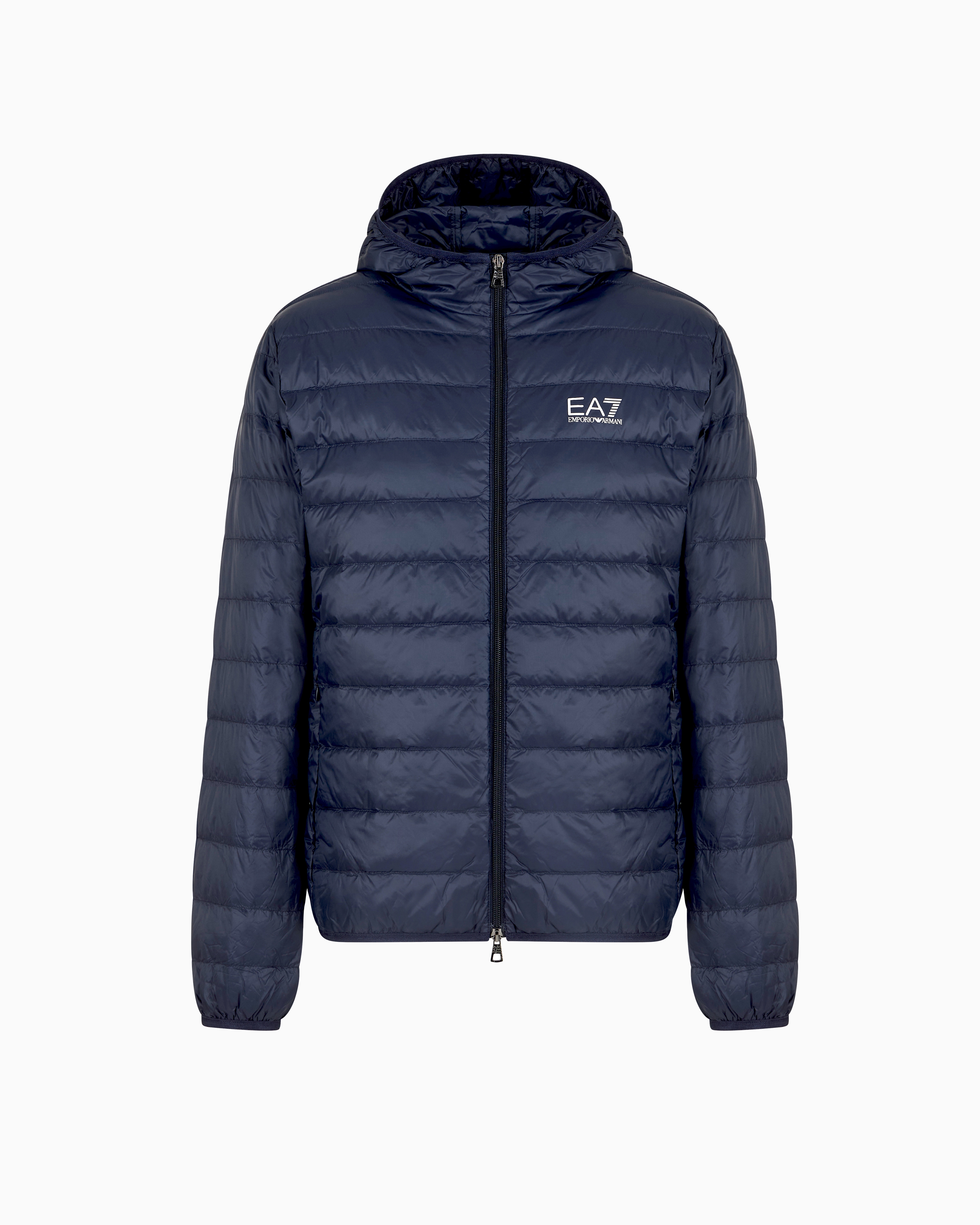 Ea7 Emporio Armani Hooded Ultra-light Down Jacket In Blue