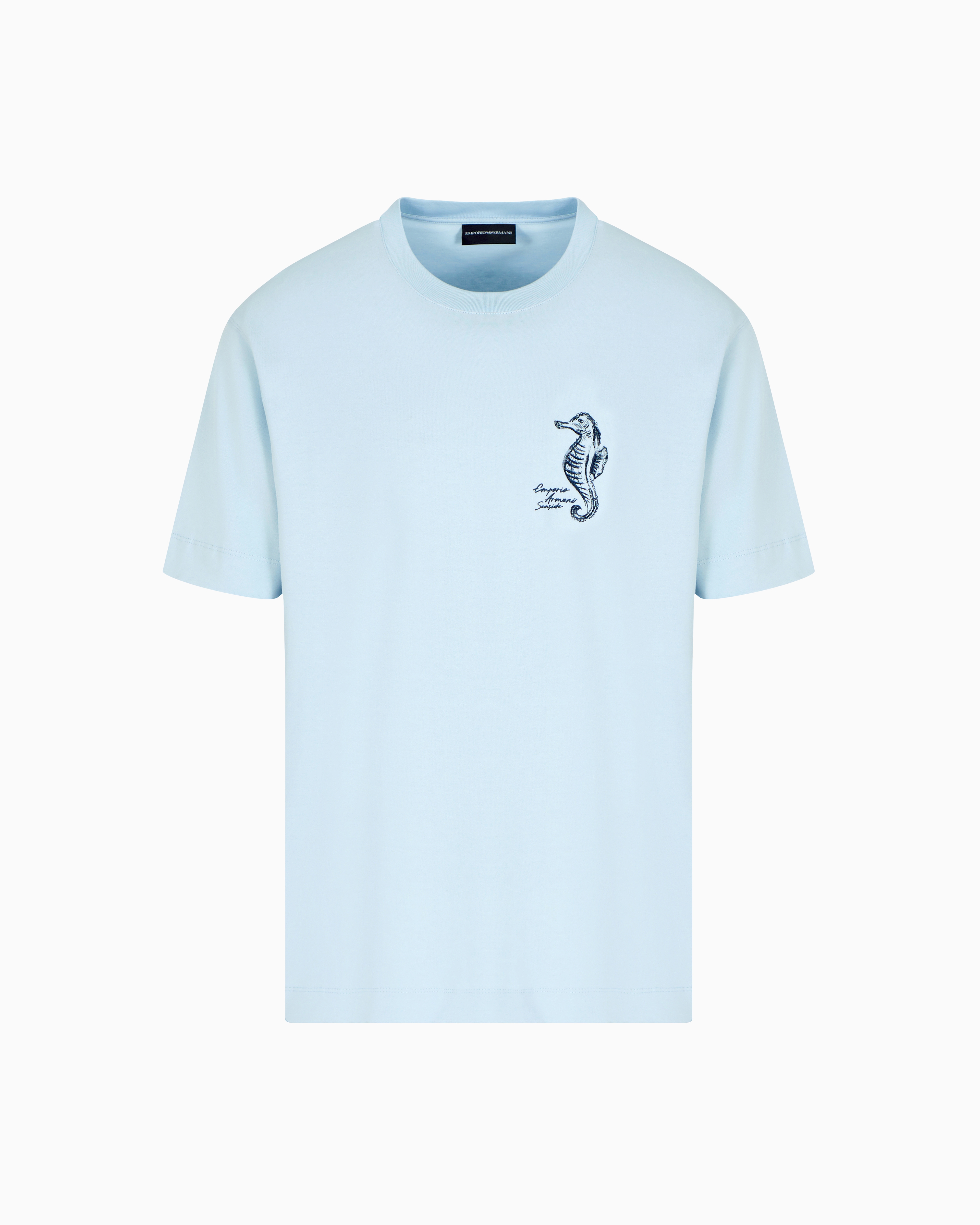 Emporio Armani Mens Subdued Blue Seahorse Crewneck Cotton-jersey T-shirt In Blue