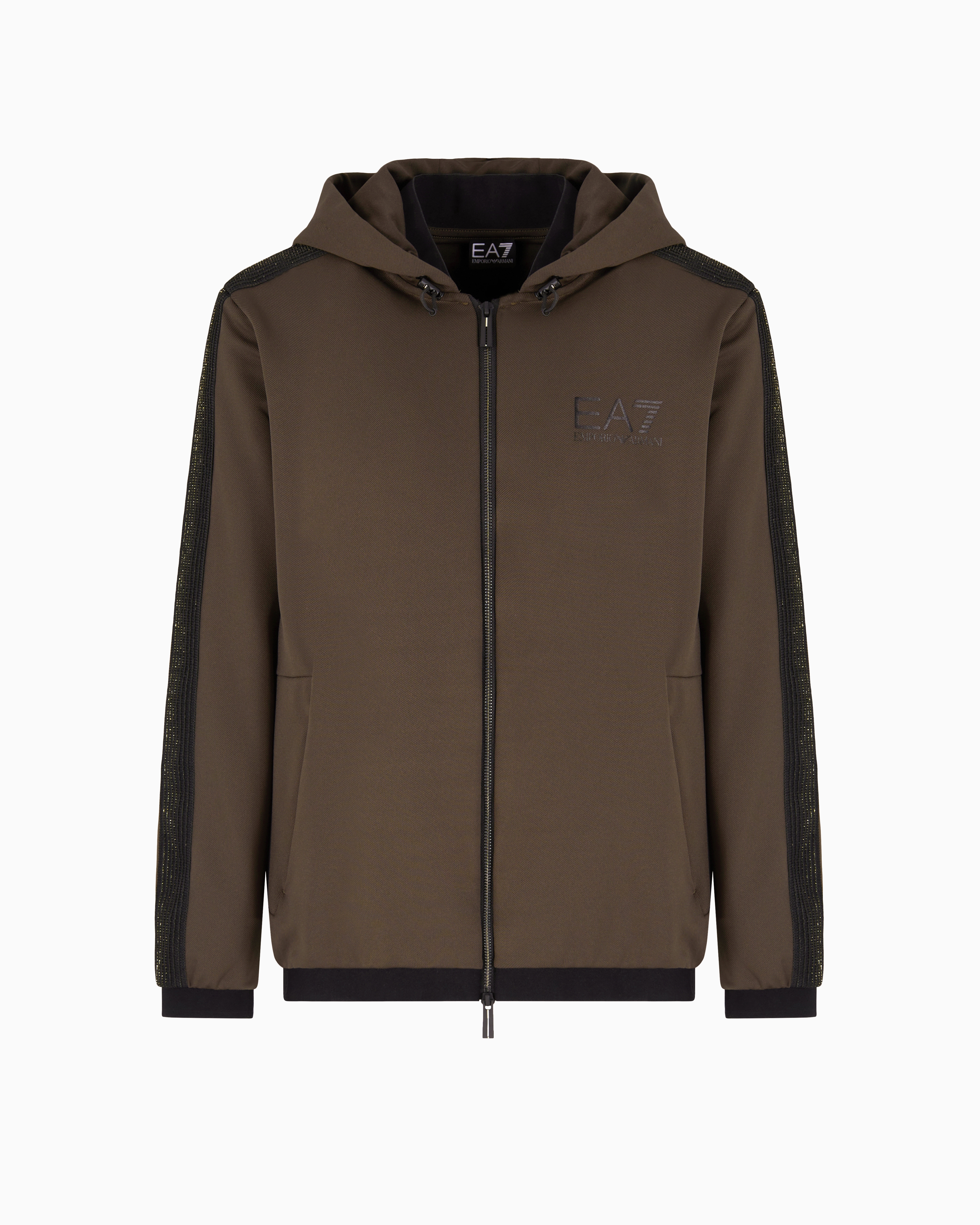 Ea7 Gold Label Stretch Technical Twill Hooded Sweatshirt In Brown