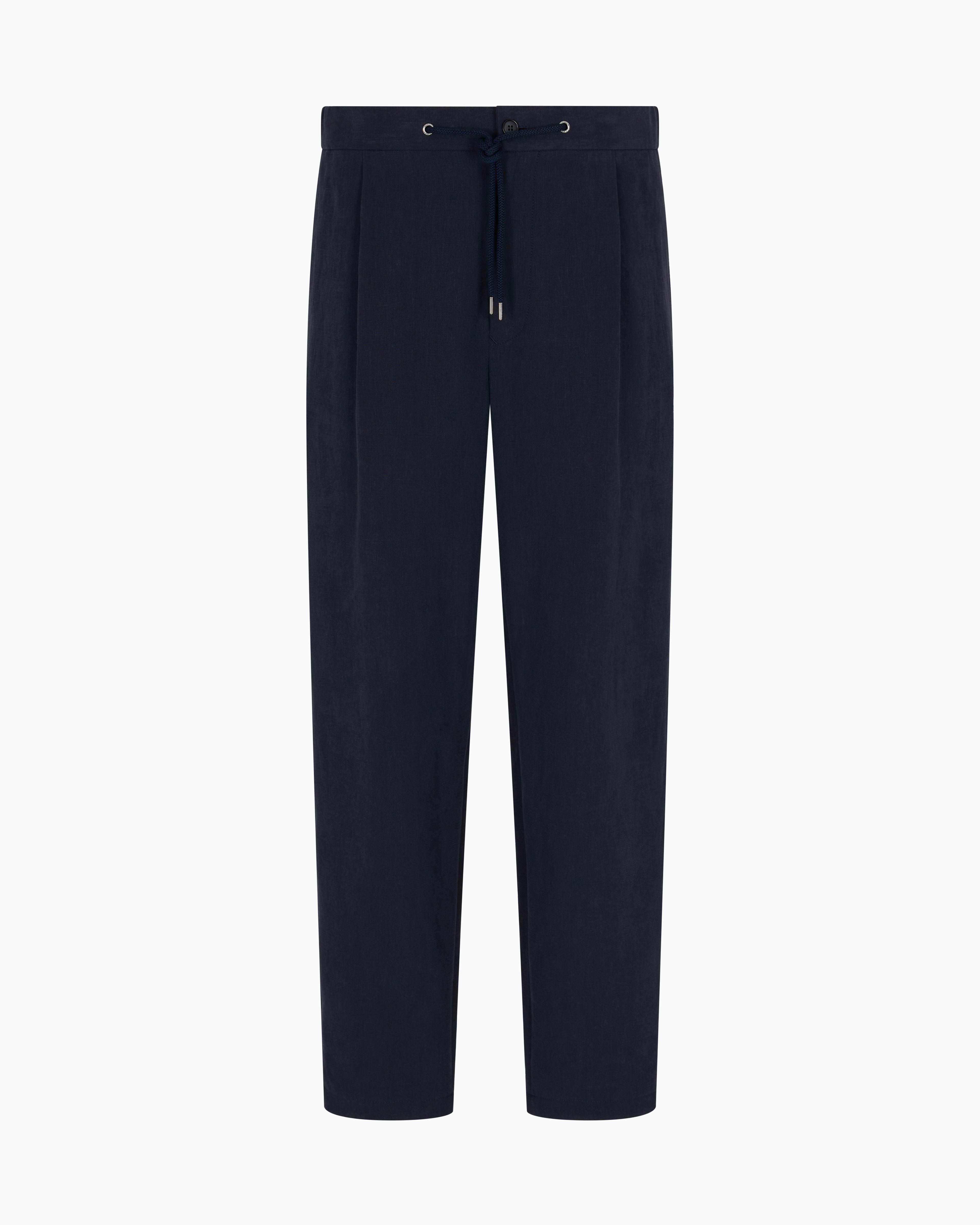 GIORGIO ARMANI SINGLE-PLEAT, LINEN-CANVAS TROUSERS