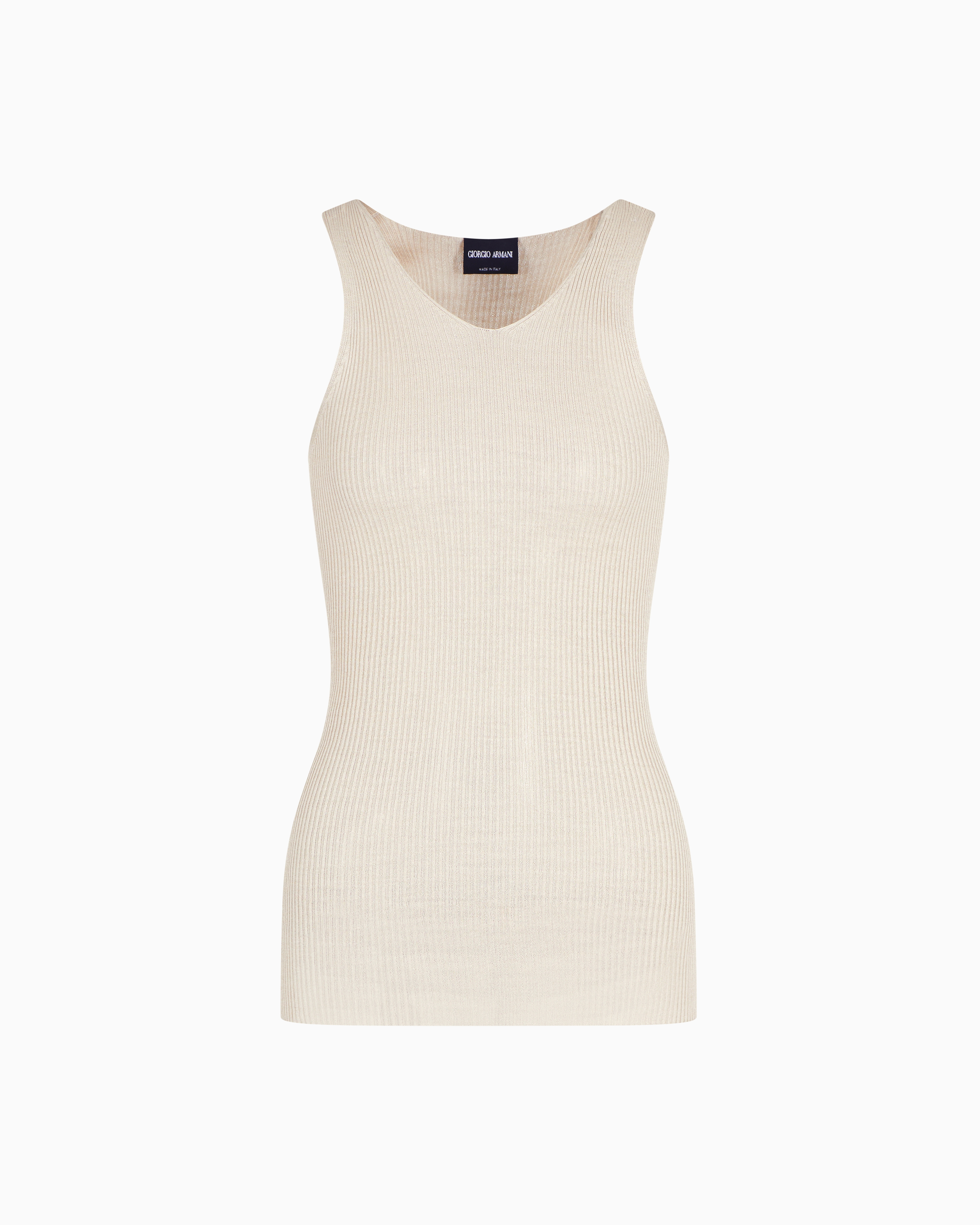Giorgio Armani Silk Knit Top In Beige