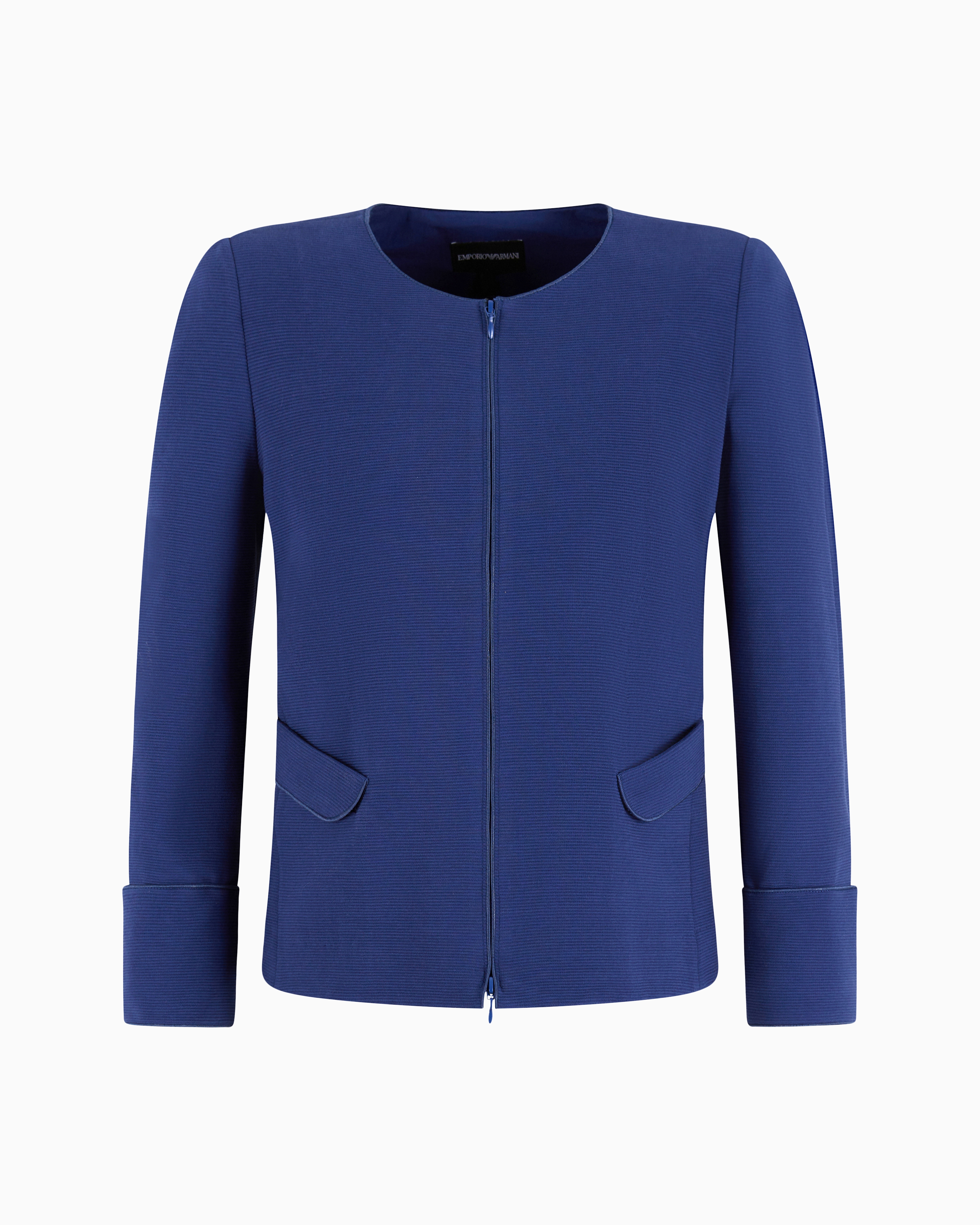 Emporio Armani Ottoman Jersey Zip-up Jacket In Blue