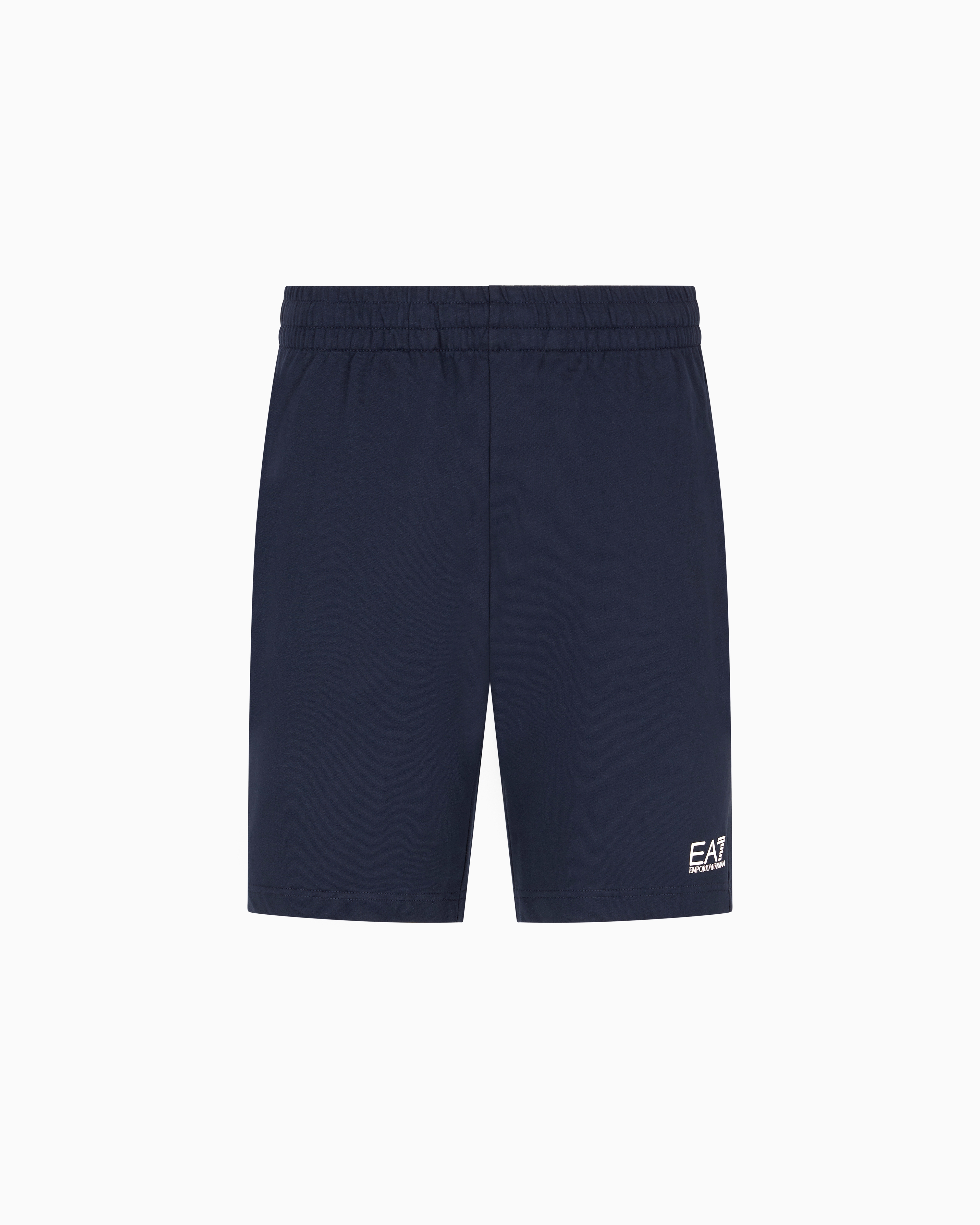 Ea7 Core Identity Cotton Bermuda Shorts In Blue
