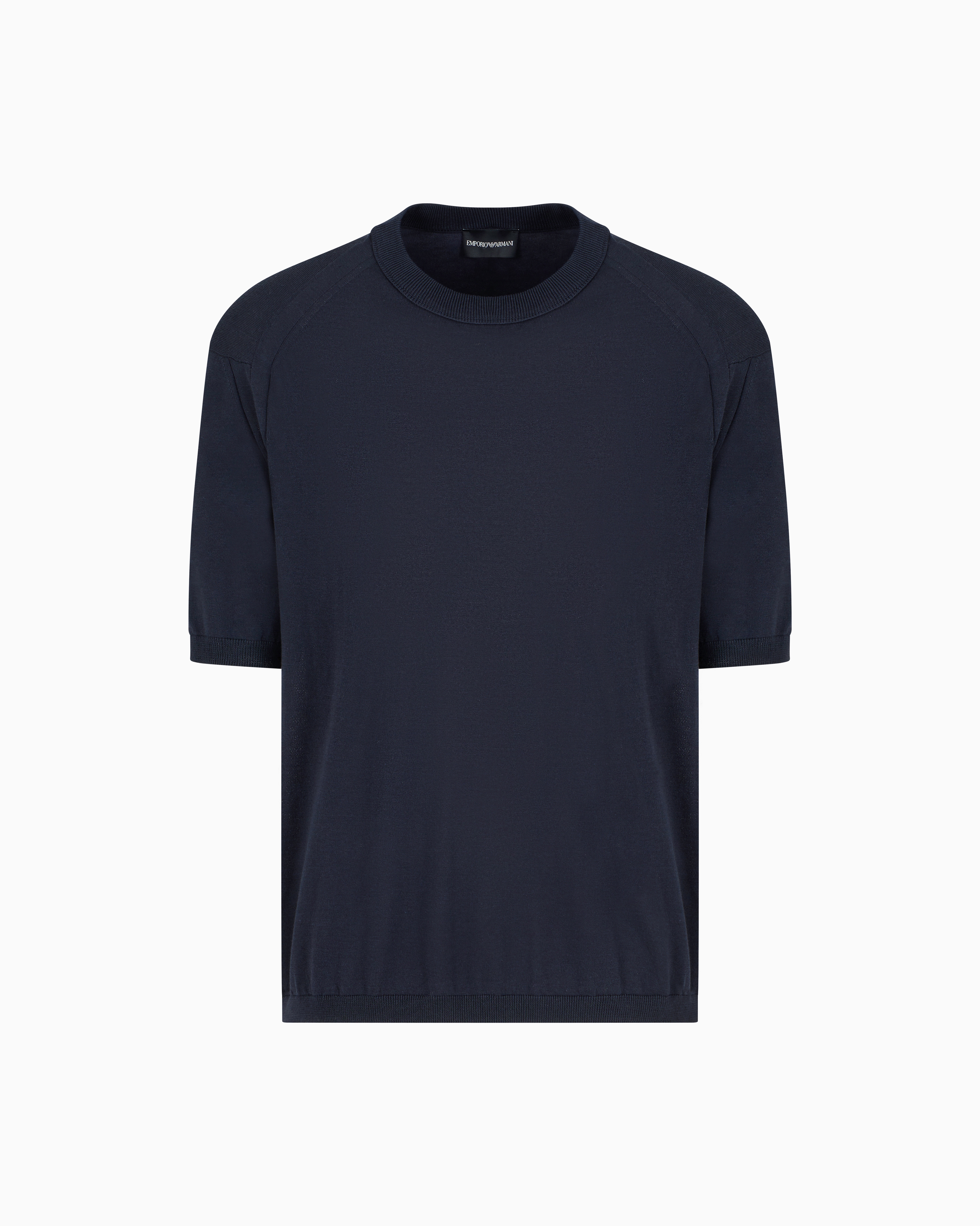 Emporio Armani Asv Lyocell-blend Plain-knit Jumper In Navy Blue