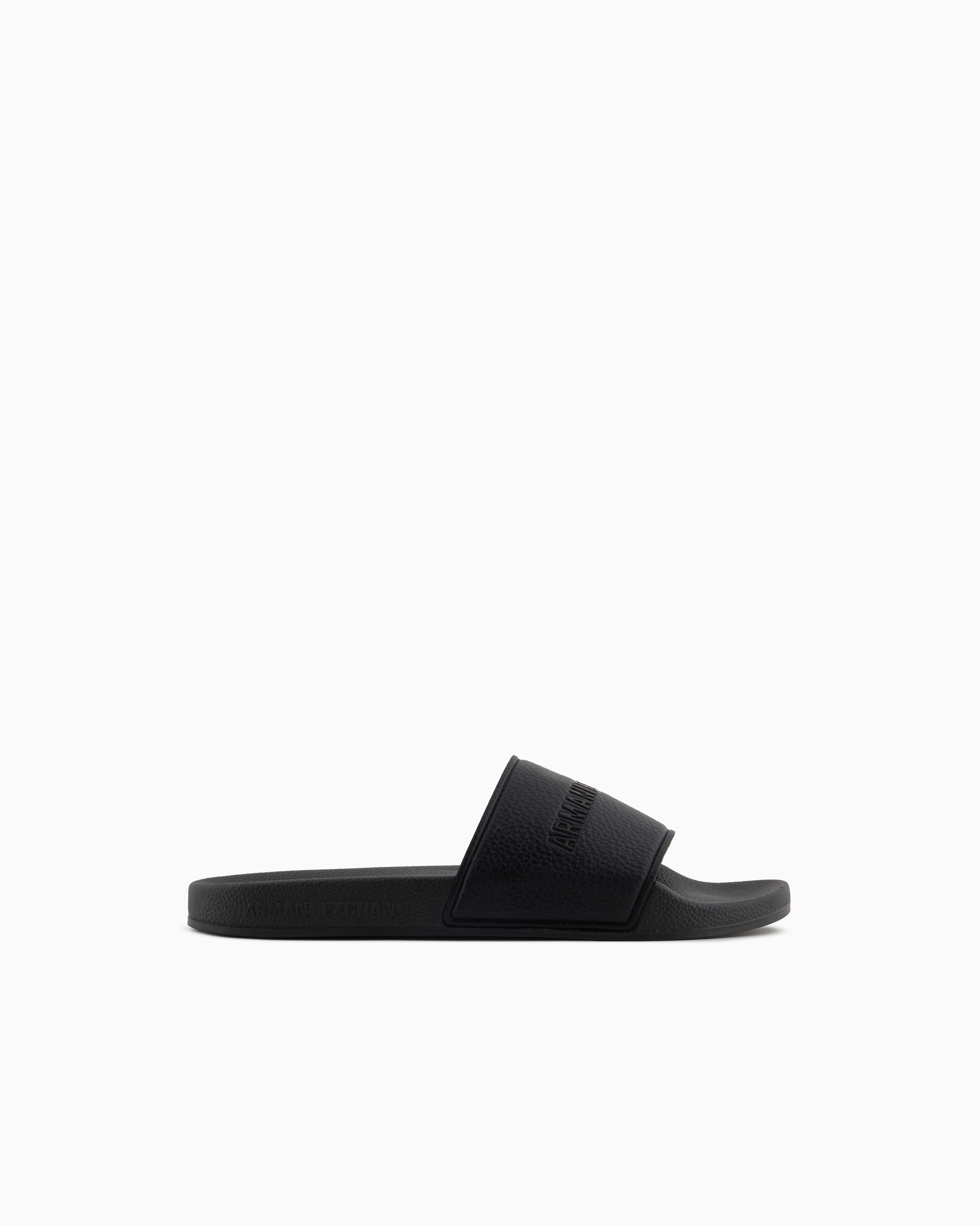 Armani Exchange Mens Tumbled Pu Sliders In Black