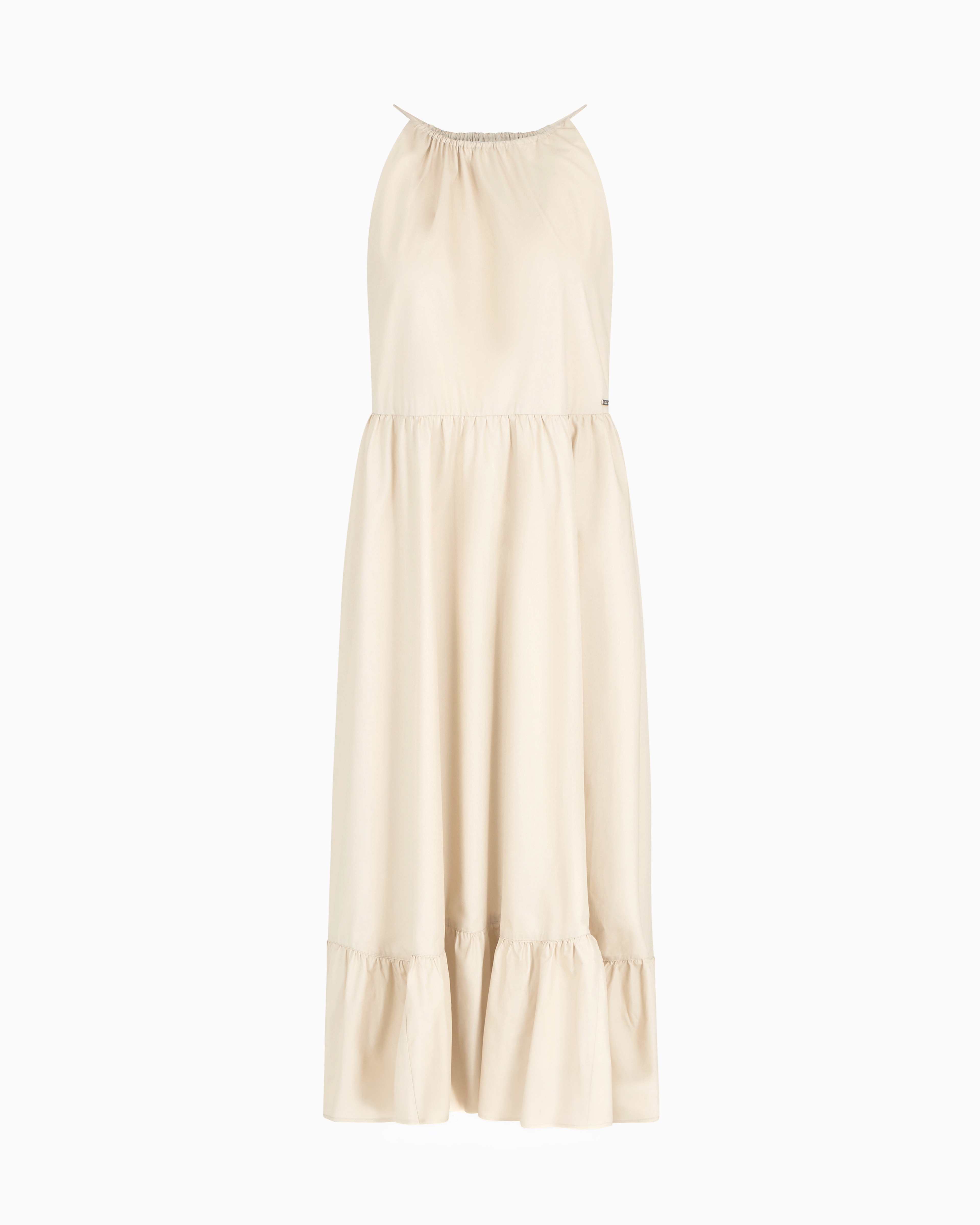 Armani Exchange Fluid Midi Dress With Halterneck In Beige