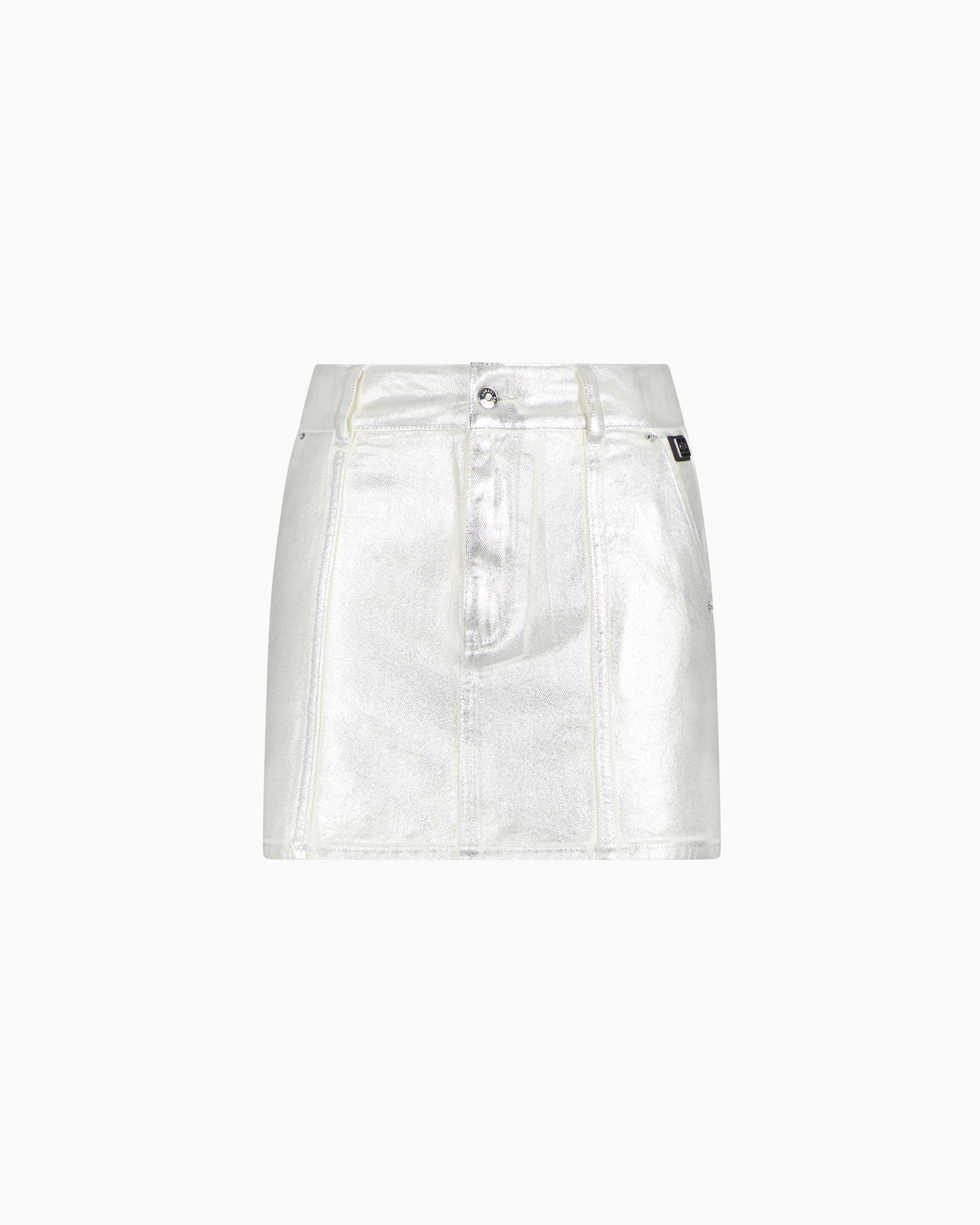Armani Exchange - Stiff cotton mini skirt metal, Woman, Silver, Size: