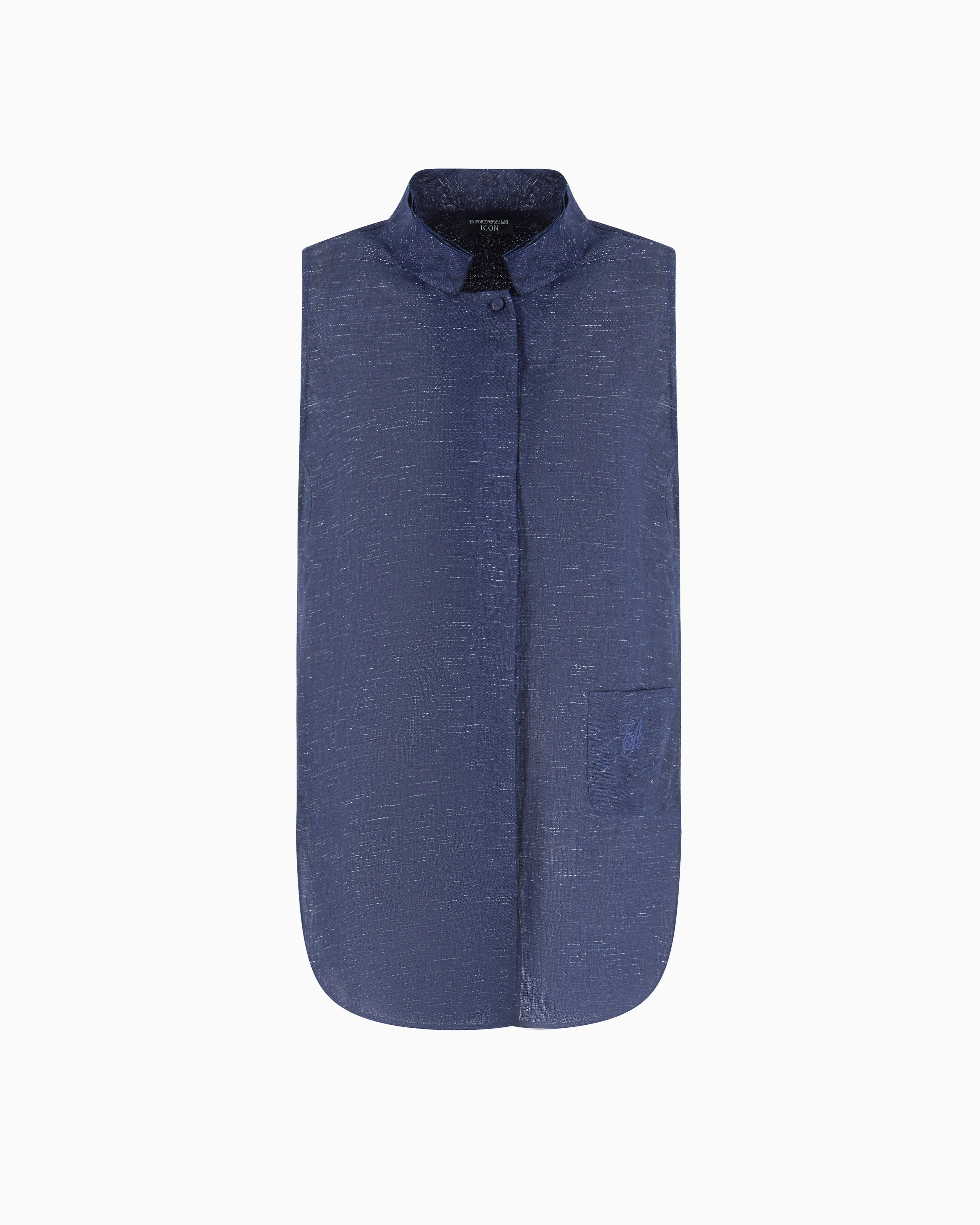 Emporio Armani Icon Linen-blend Chambray Oversized Top In Blue