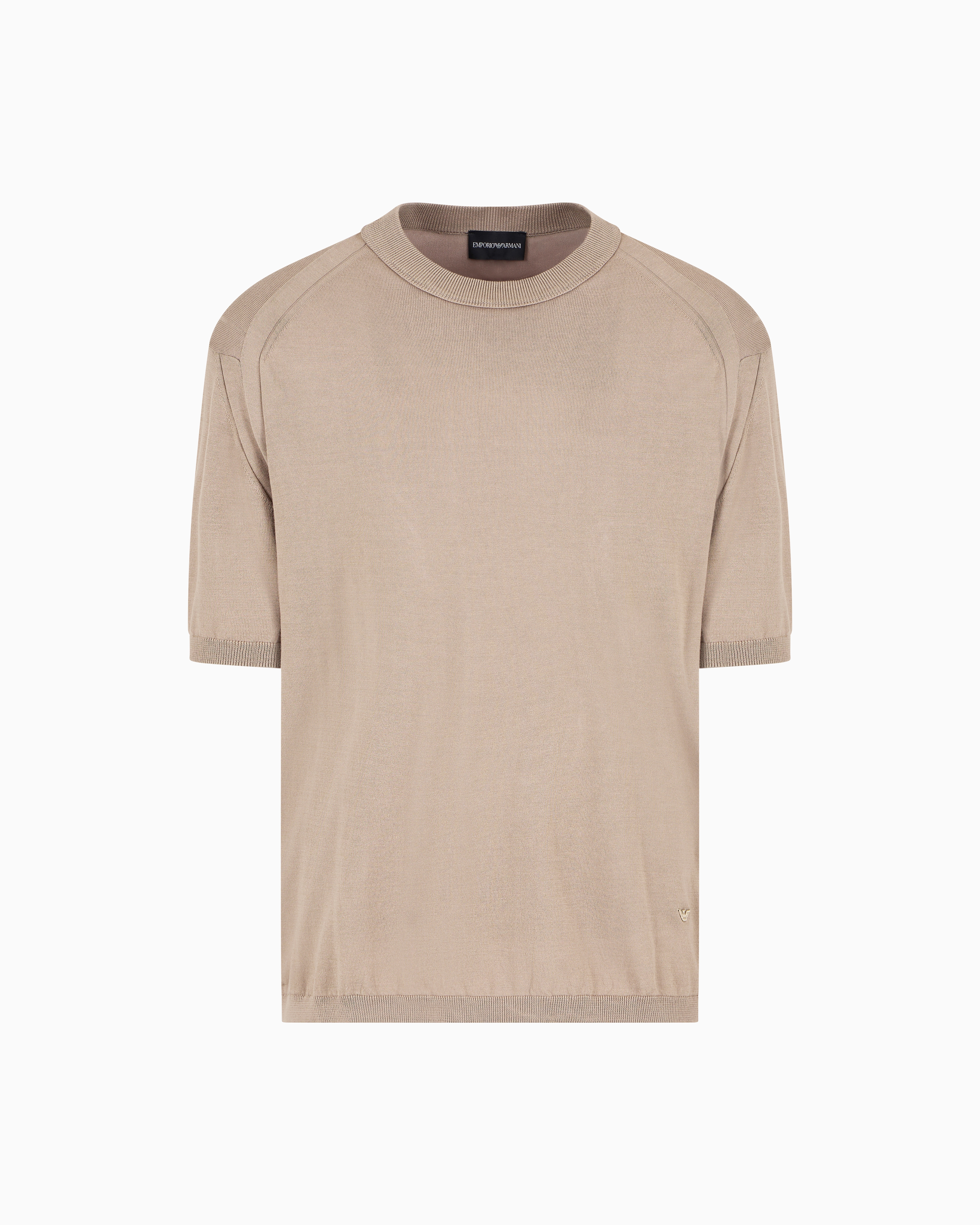 Emporio Armani Asv Lyocell-blend Plain-knit Jumper In Beige