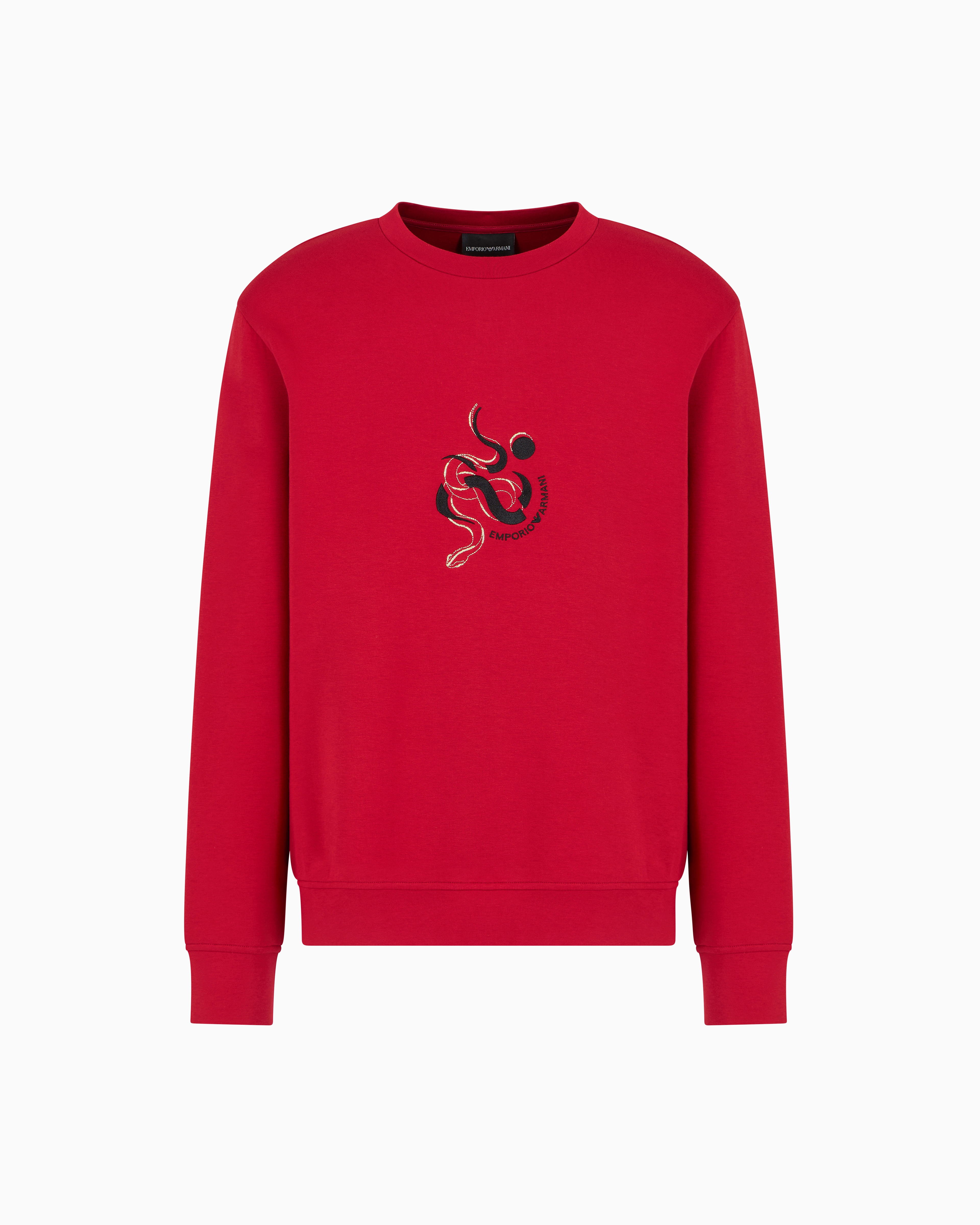 Emporio Armani Double-jersey Sweatshirt With Lunar New Year Embroidery In Red