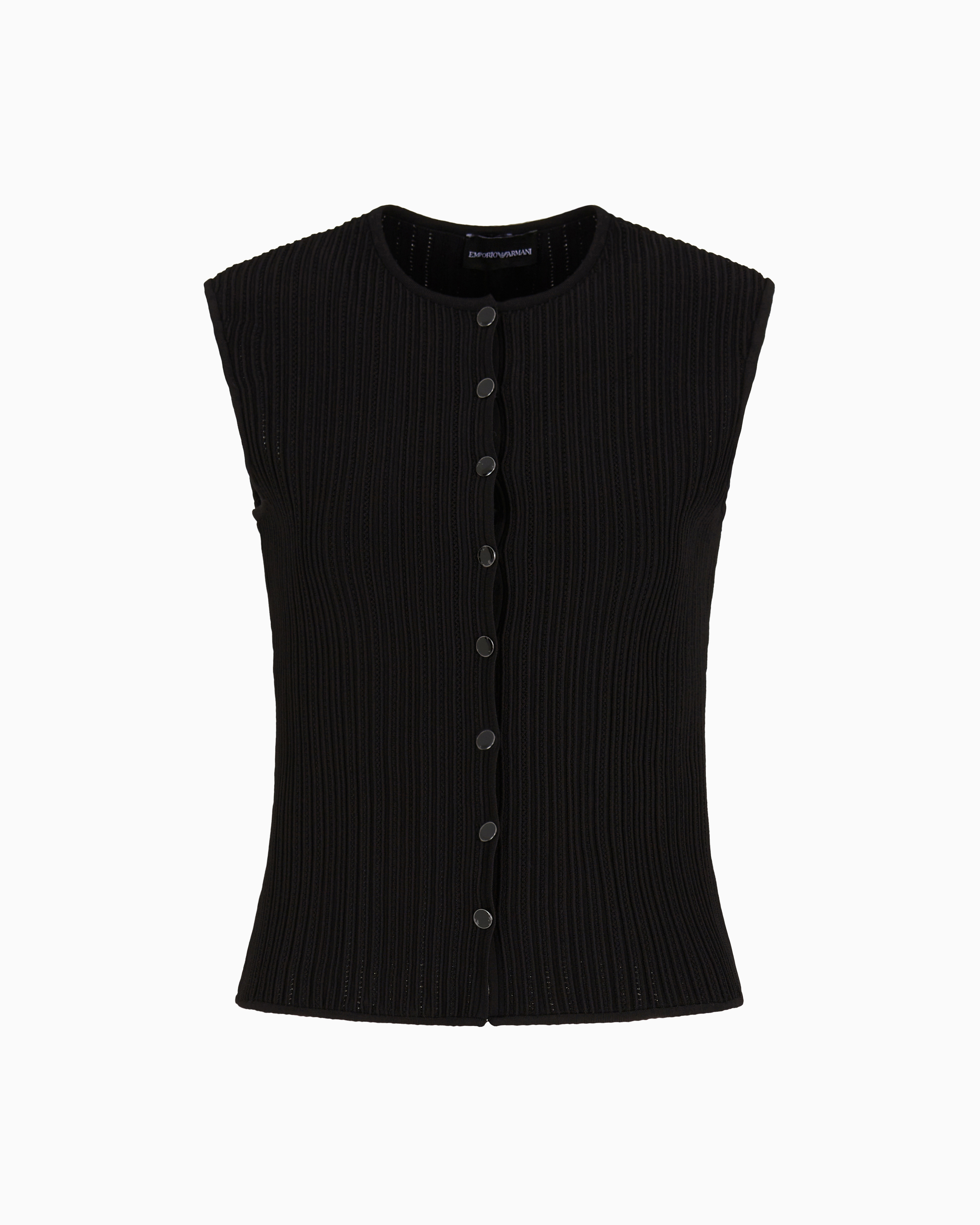 Emporio Armani Perforated Ottoman Fabric Waistcoat In Black