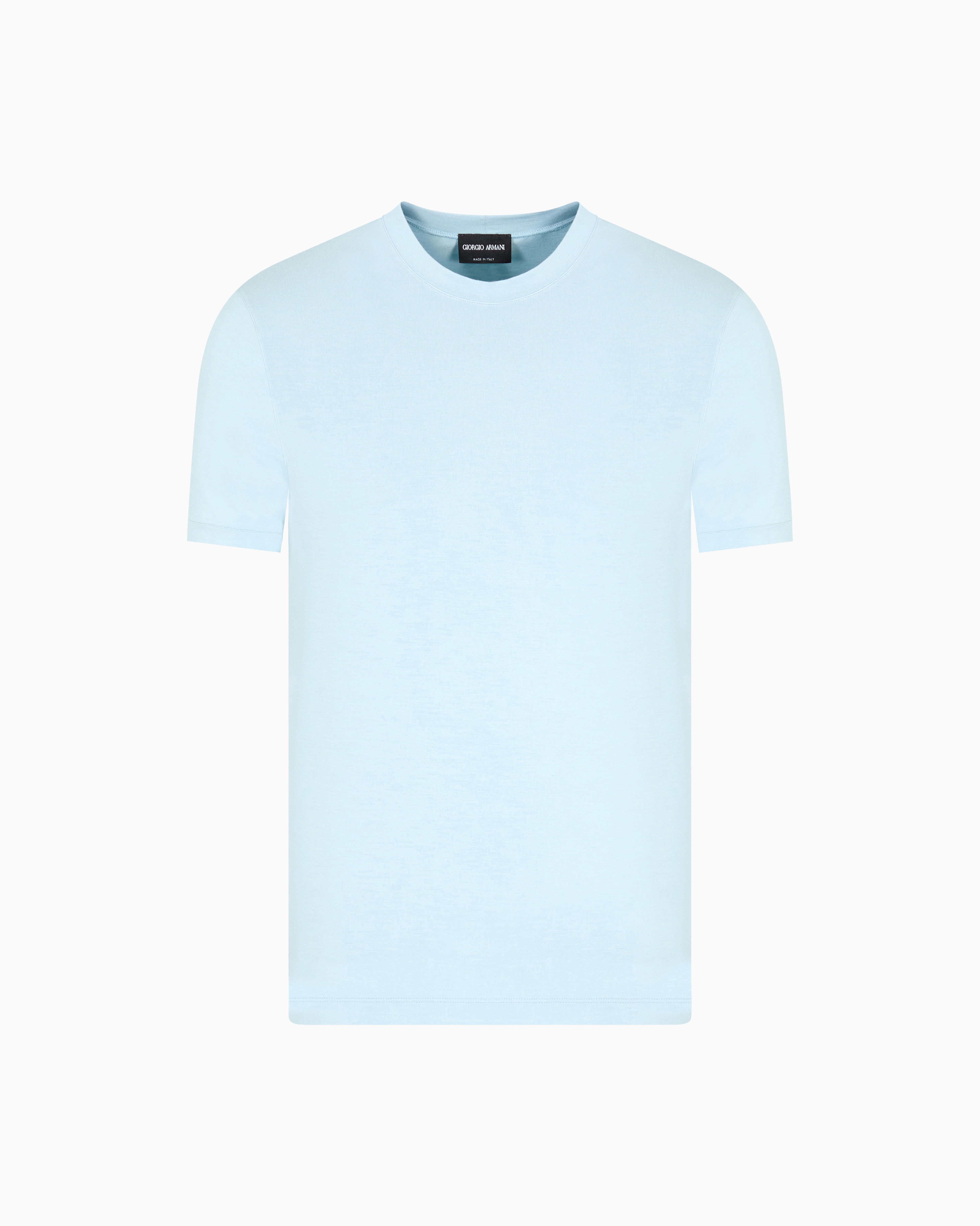 Giorgio Armani Crew-neck Long-sleeved T-shirt In Stretch Viscose Jersey In Light Blue
