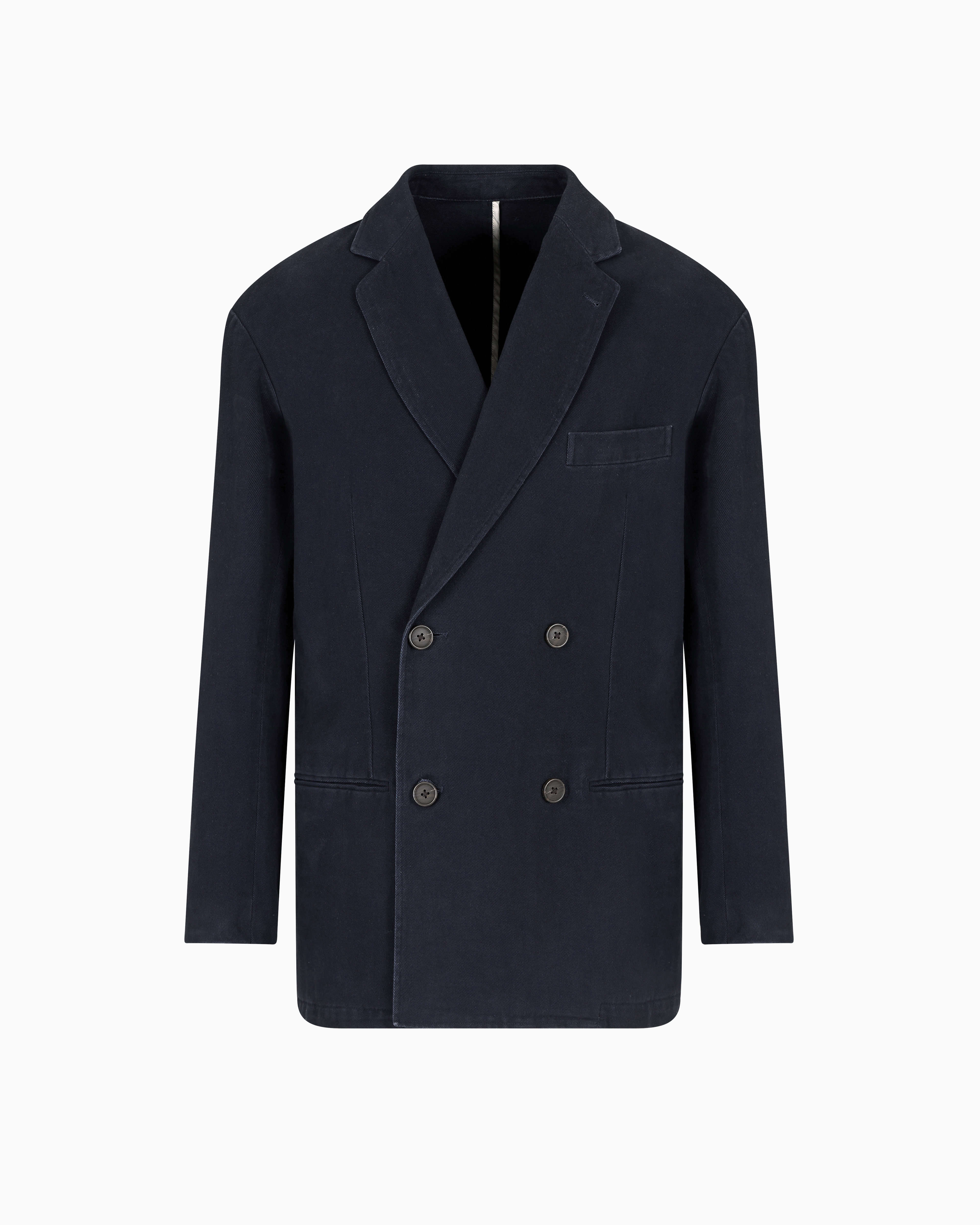 Emporio Armani Double-breasted Blazer In A Twill Bull Fabric In Marineblau