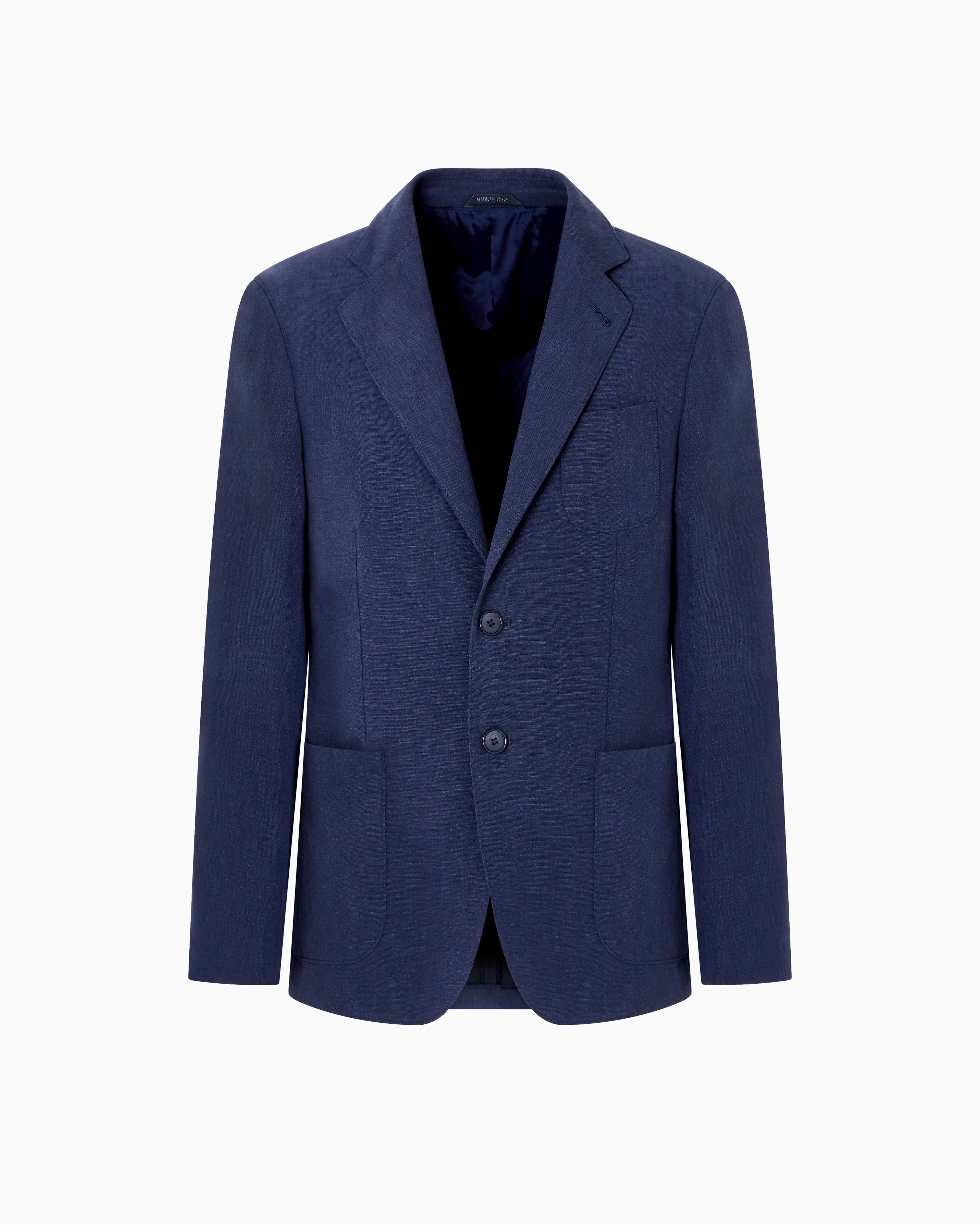 Shop Giorgio Armani Upton Line Single-breasted Jacket In Linen Canvas In Blue