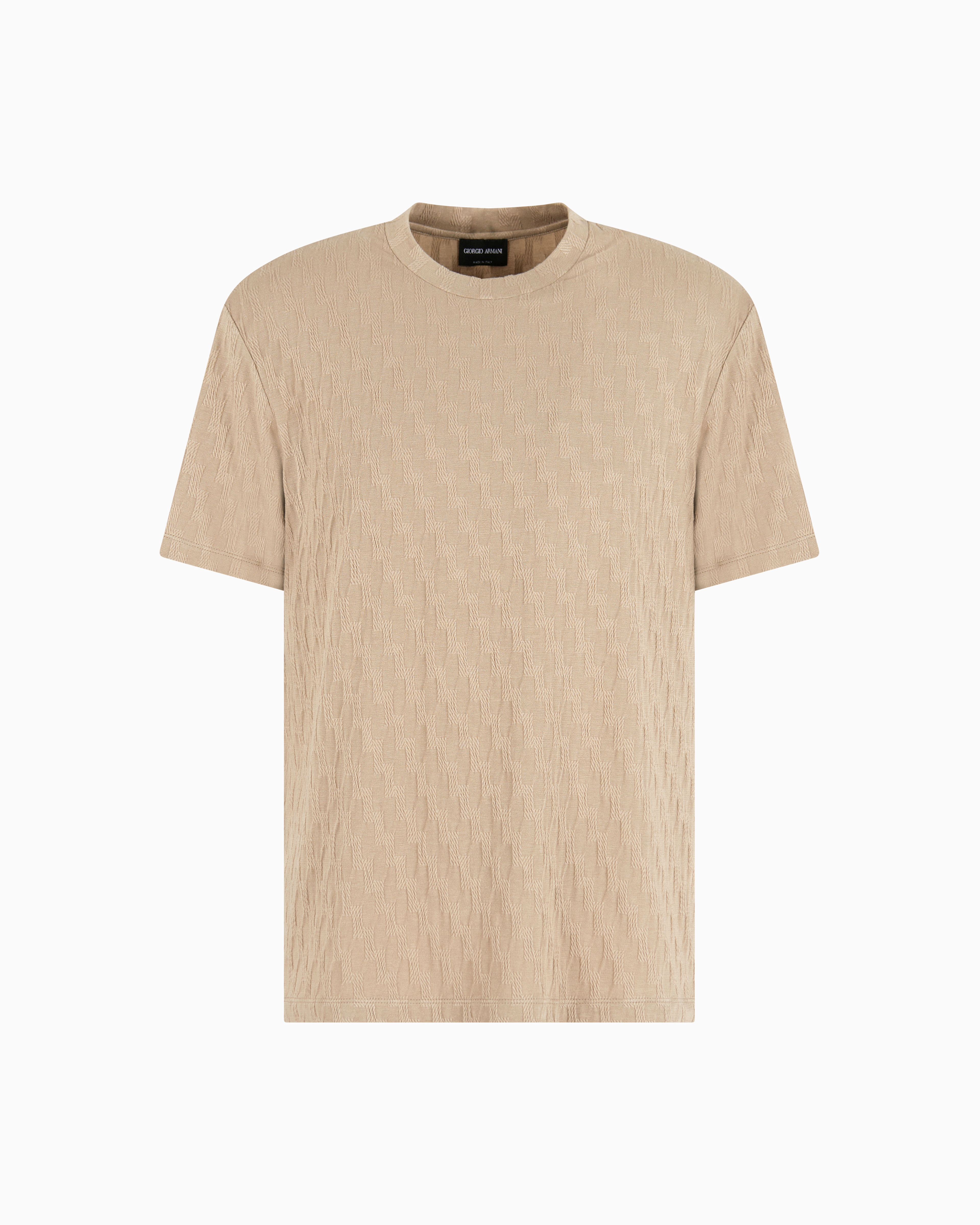 Shop Giorgio Armani Stretch Viscose-blend Crew-neck T-shirt In Beige