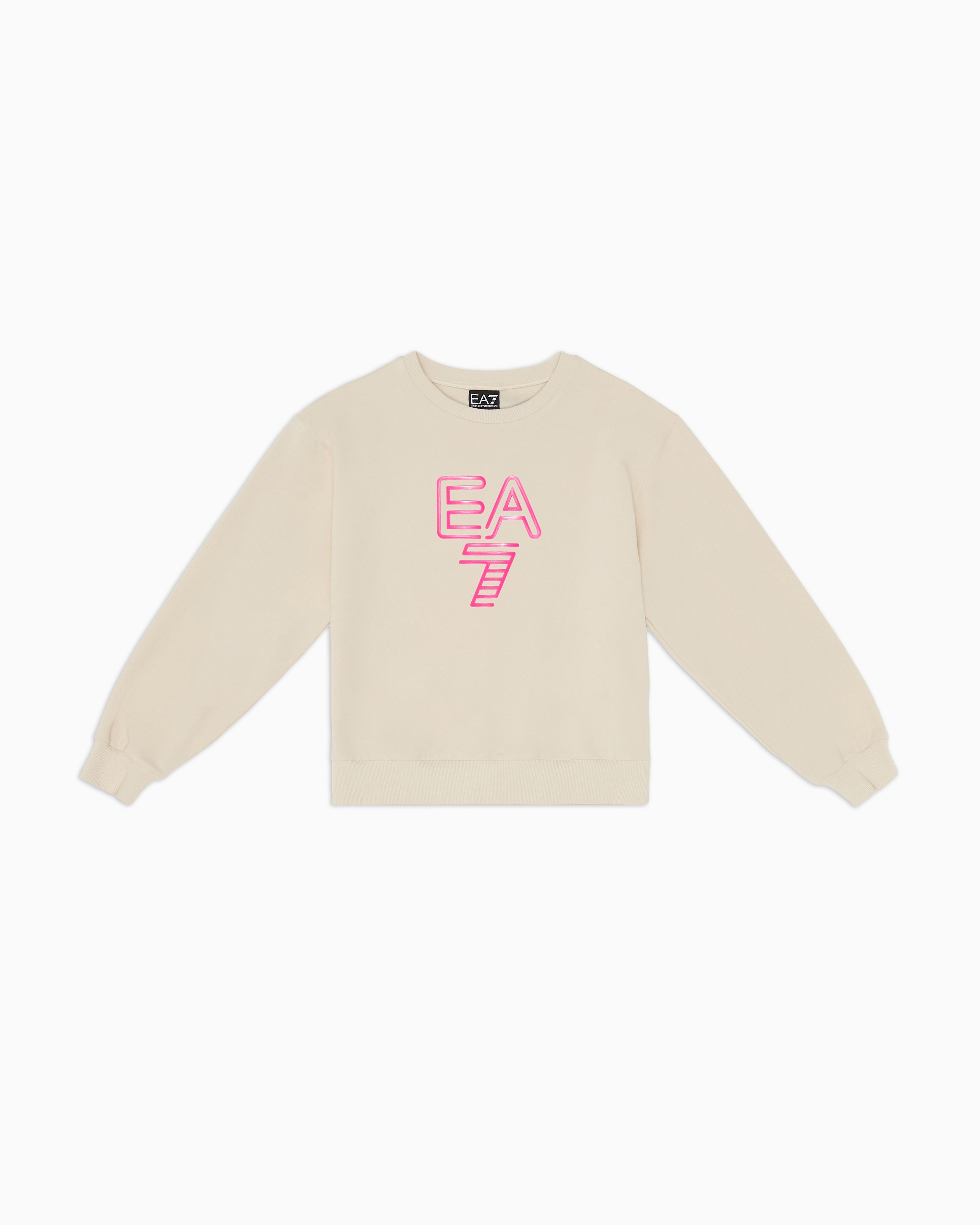 Ea7 Visibility Girl Stretch-cotton Crew-neck Sweatshirt In Beige