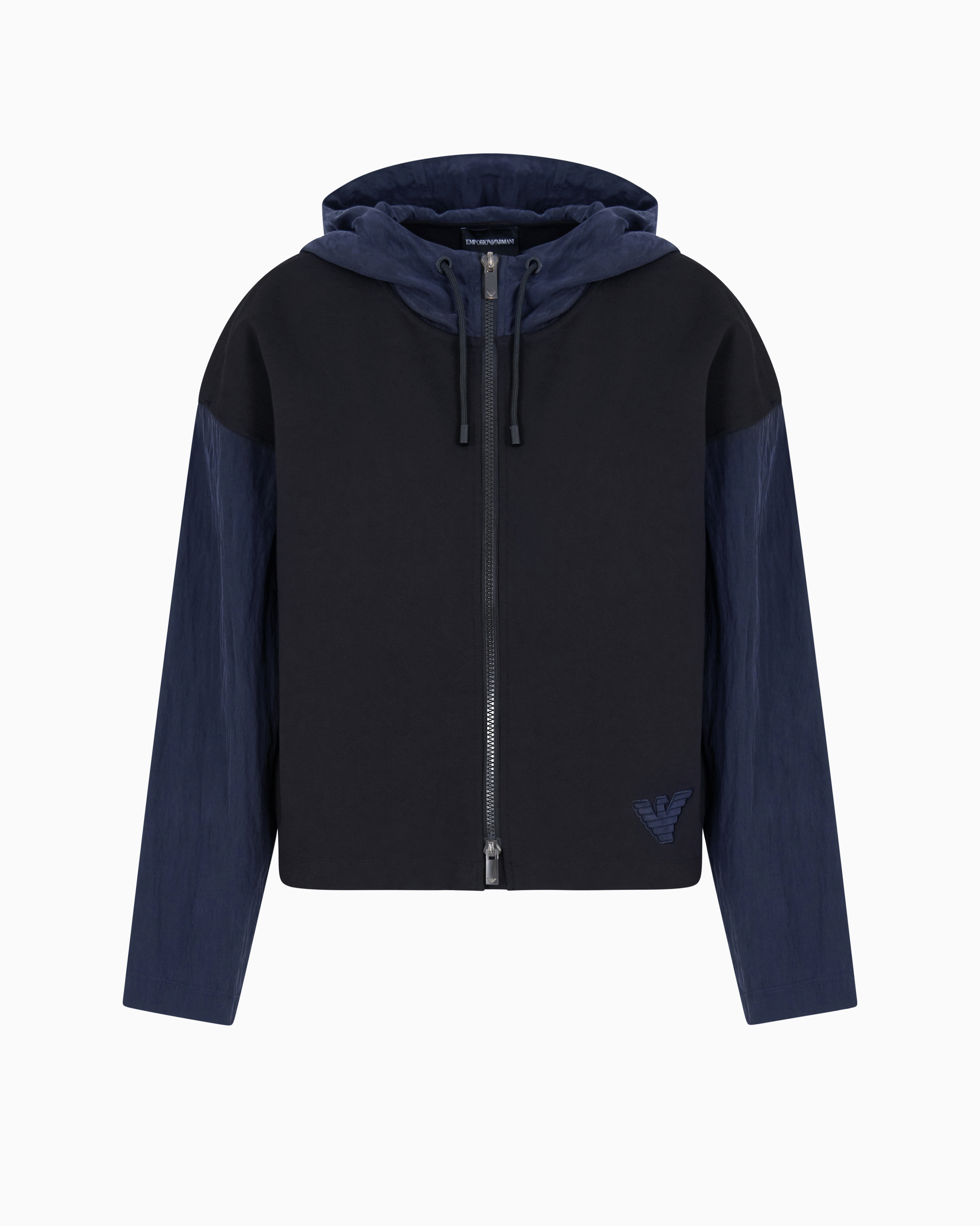 Emporio Armani Zip-up Blouson With Hood In Interlock Jersey In Black