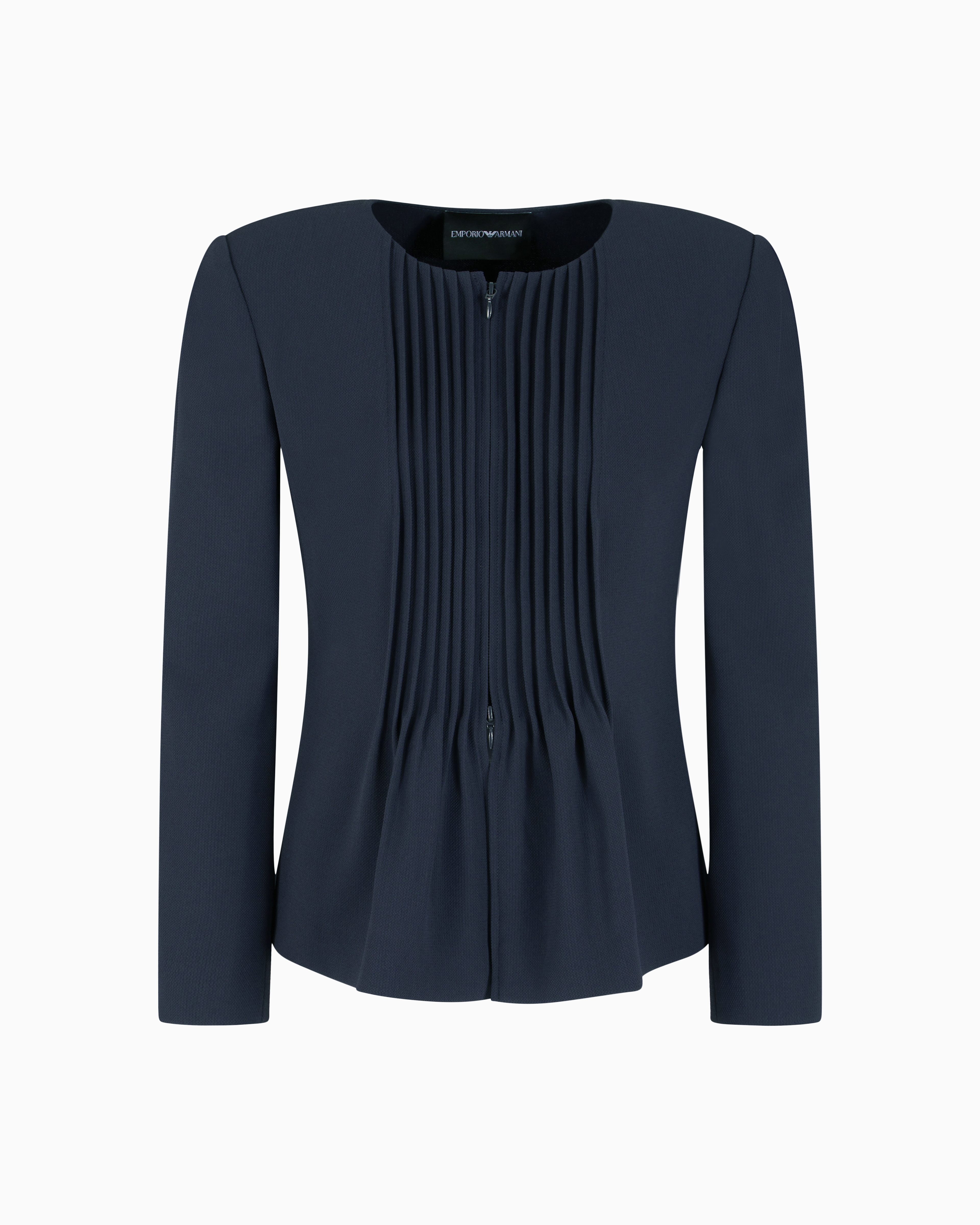 Emporio Armani Jacket In Pleated Fluid Armure Fabric In Navy Blue