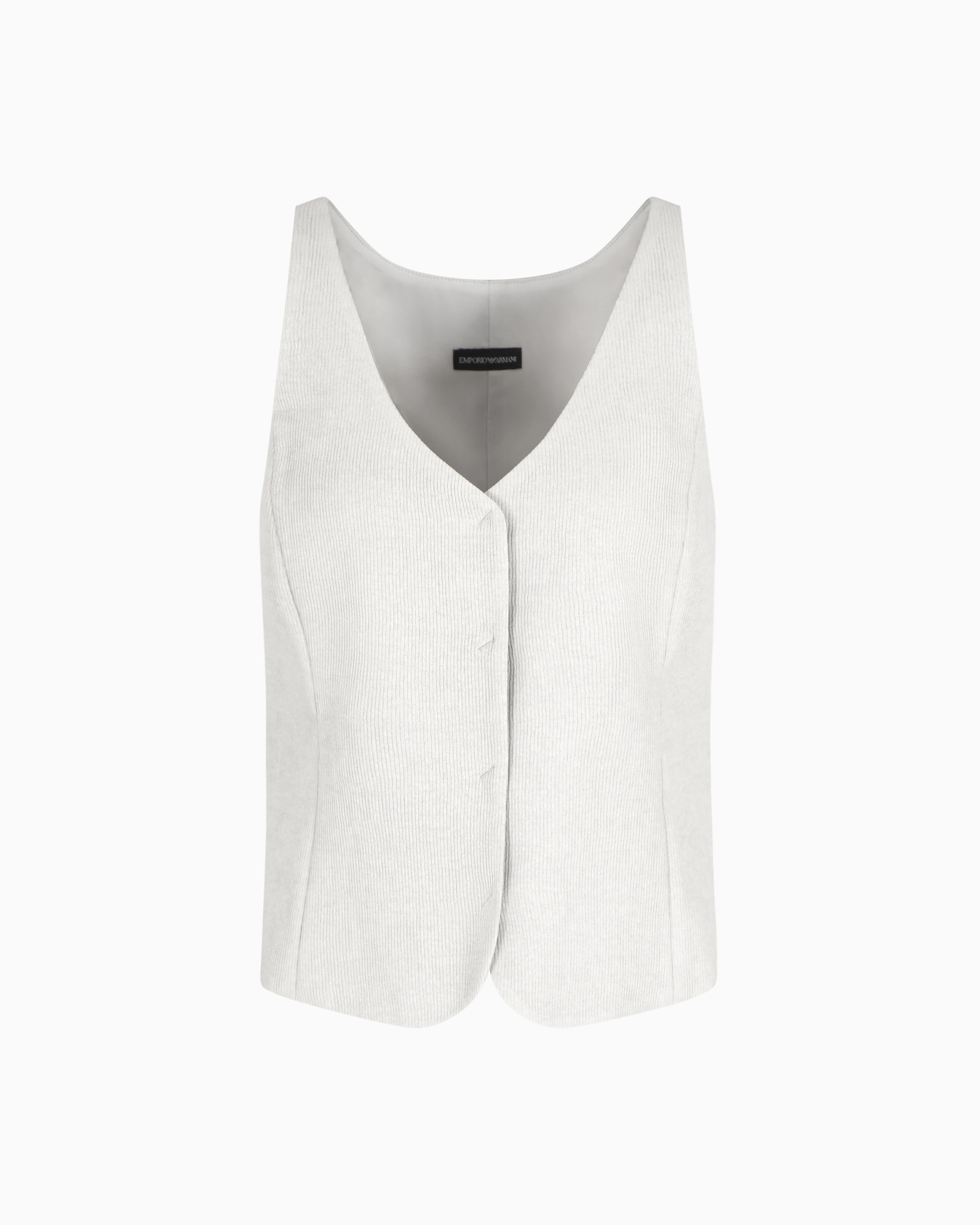 Emporio Armani Fluid Canneté V-neck Waistcoat In Grey