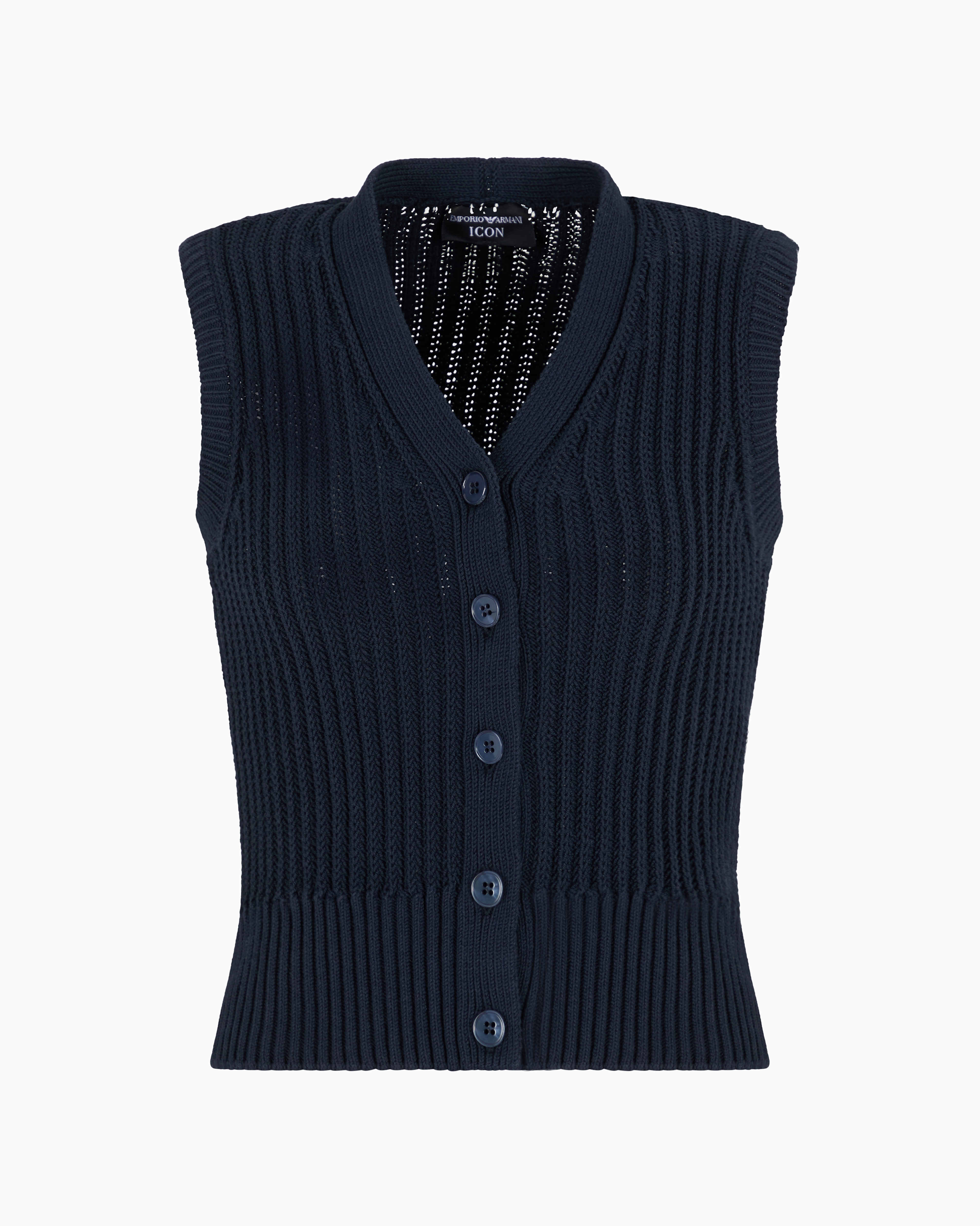 EMPORIO ARMANI ICON FISHERMAN’S RIB-KNIT V-NECK WAISTCOAT