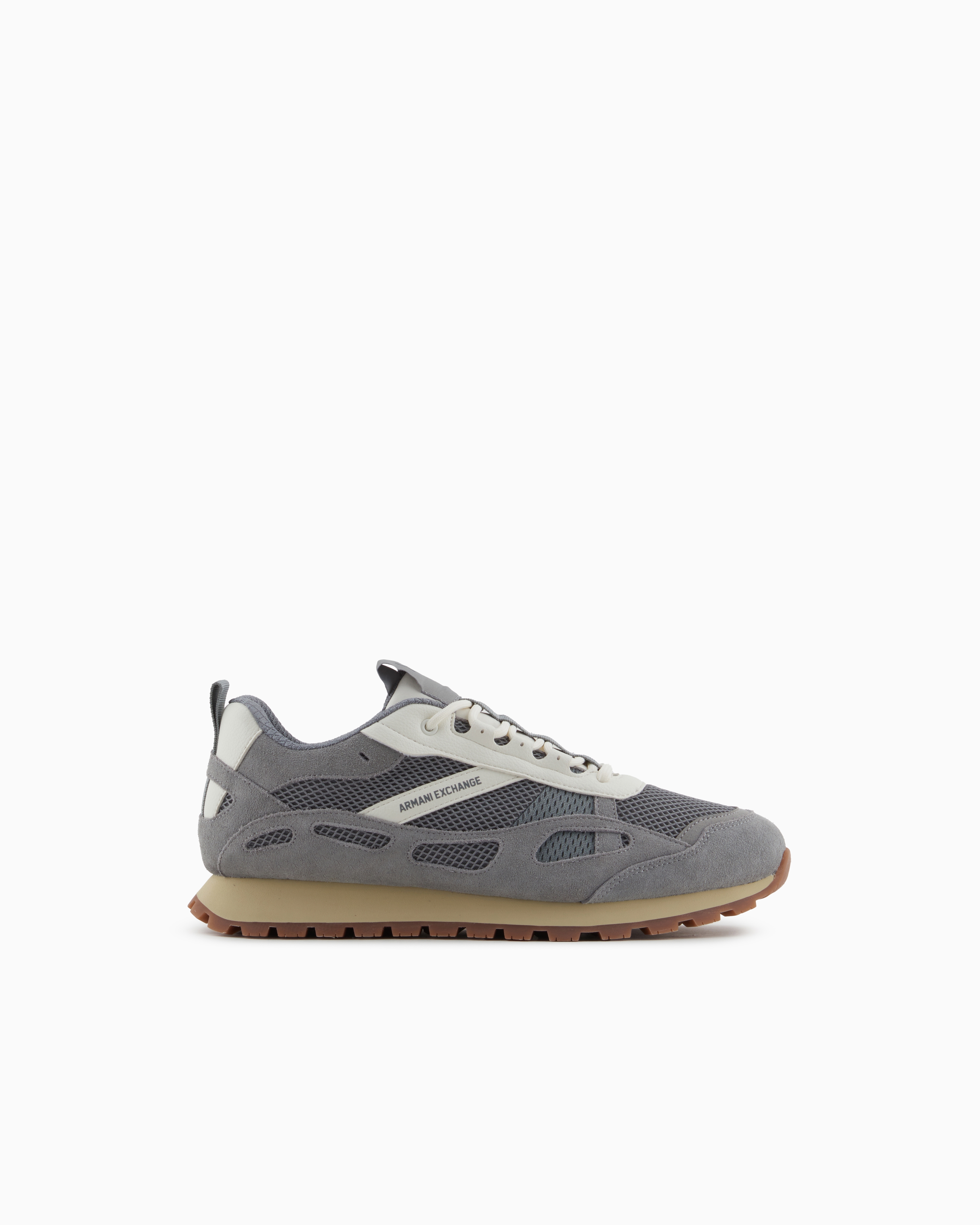 Armani Exchange Mesh Suede Sneakers In Gray