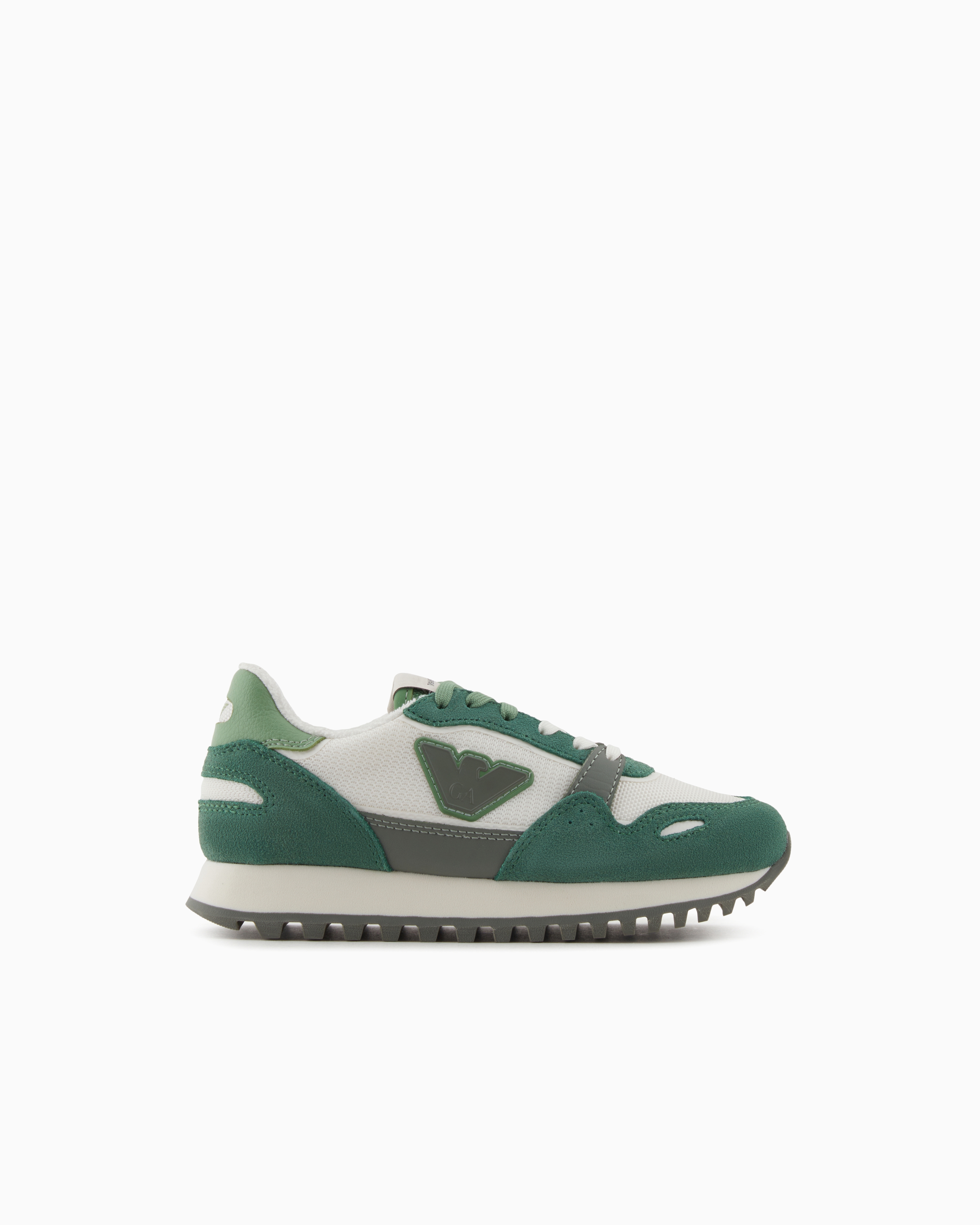 Emporio Armani Suede And Mesh Sneakers With Eagle In Green