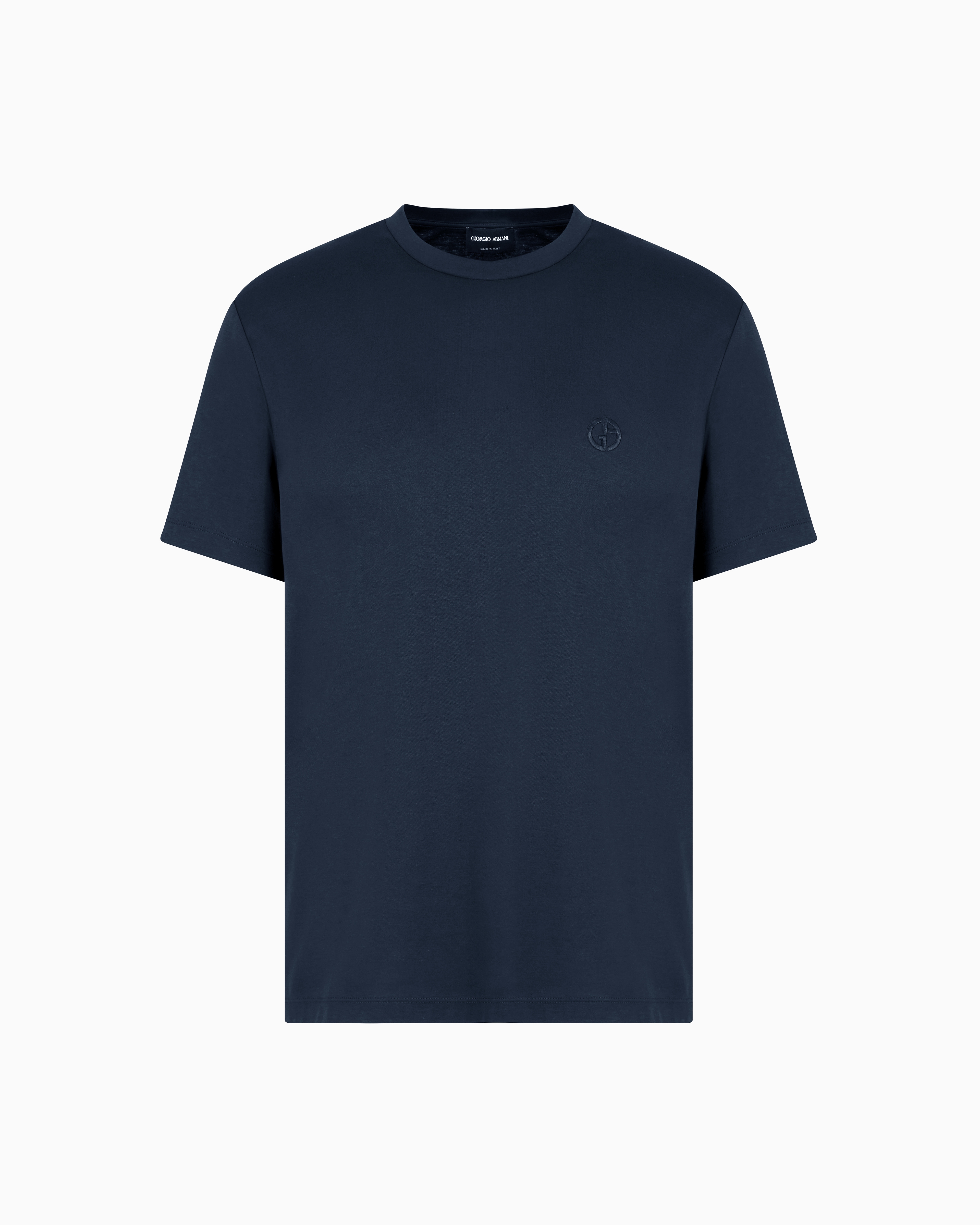 Shop Giorgio Armani Cotton-interlock T-shirt With Embroidered Logo In Blue