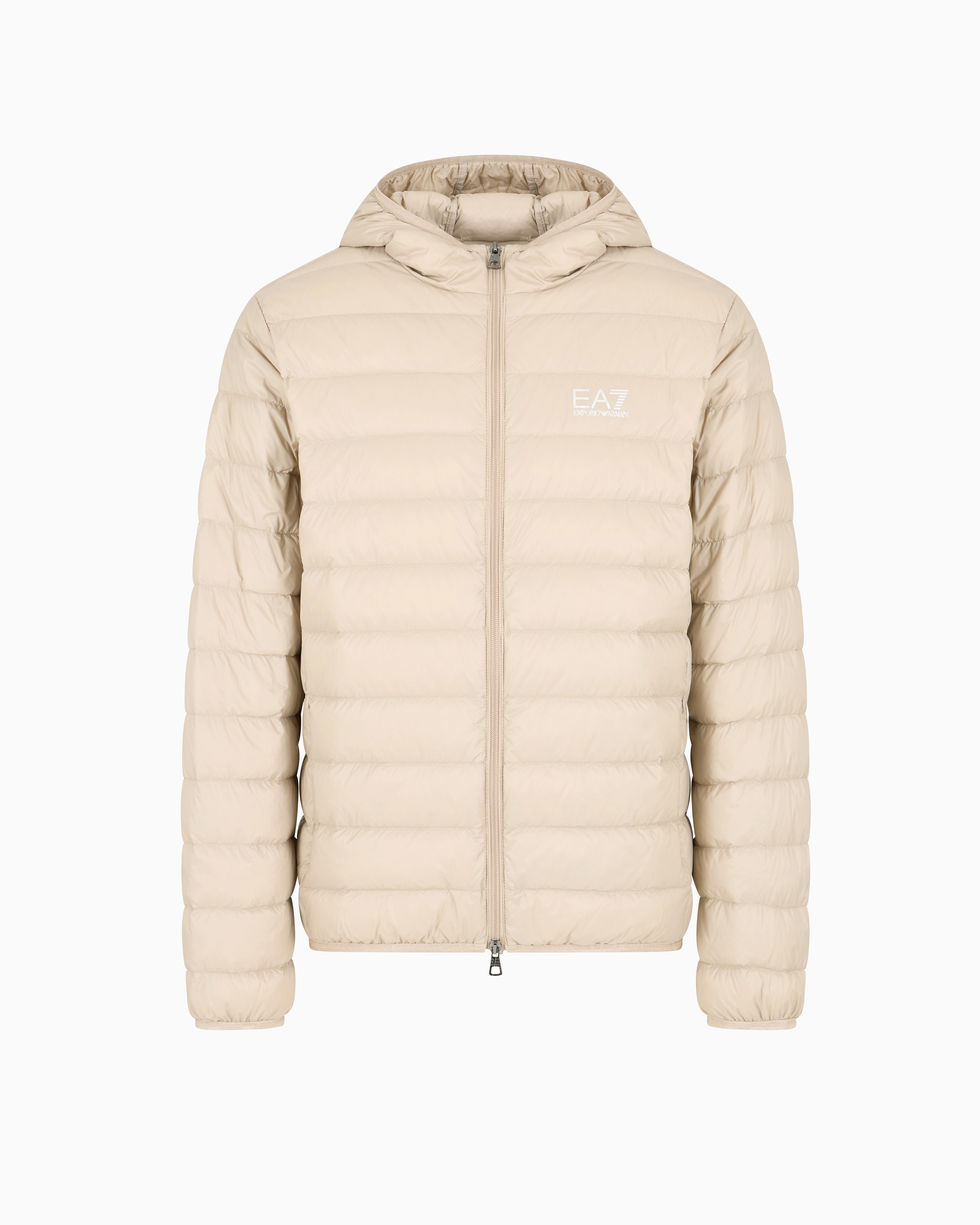 Ea7 Core Identity Packable Down Jacket With Hood In Neutral