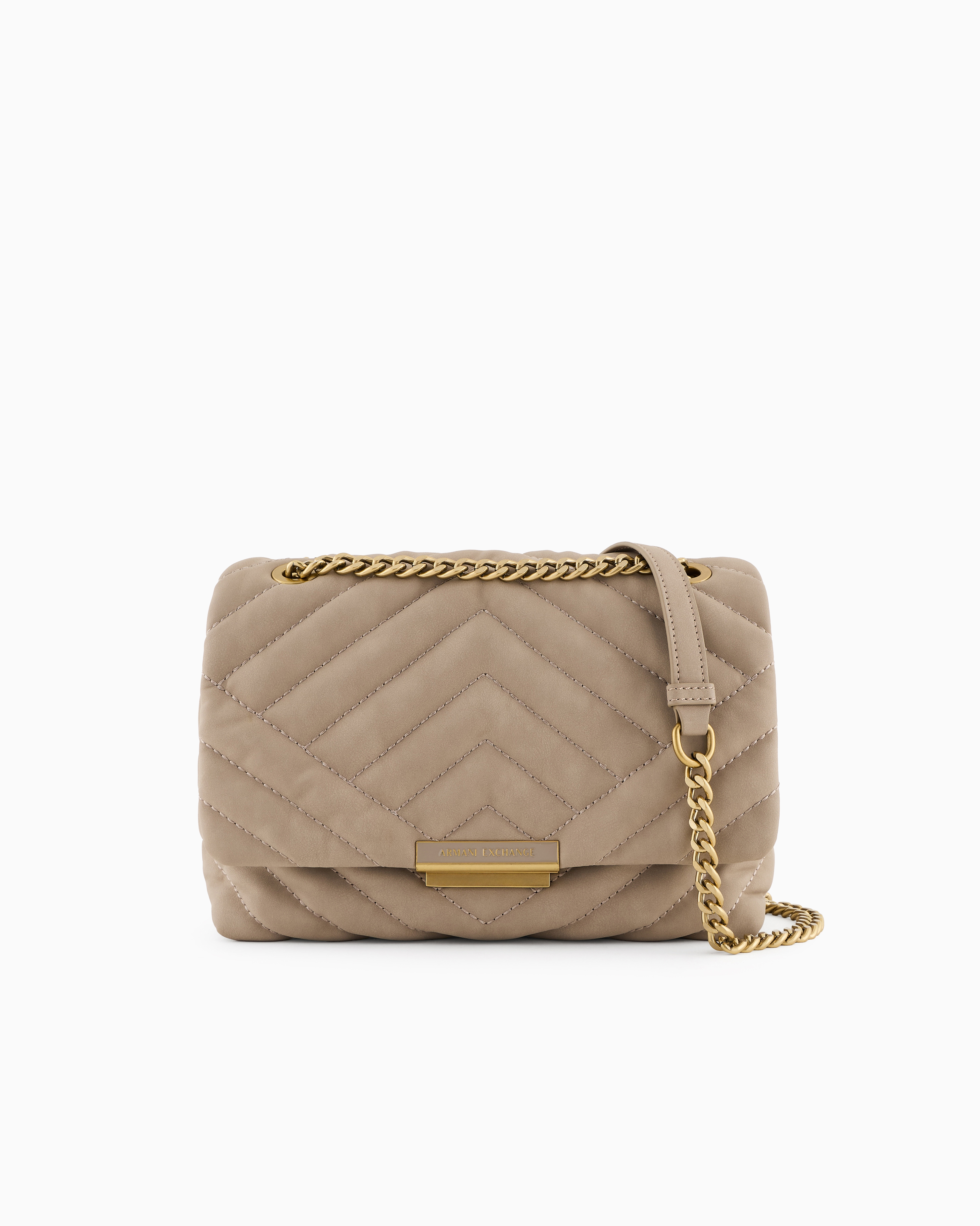 Armani Exchange Quilted Shoulder Bag With Chain In Beige