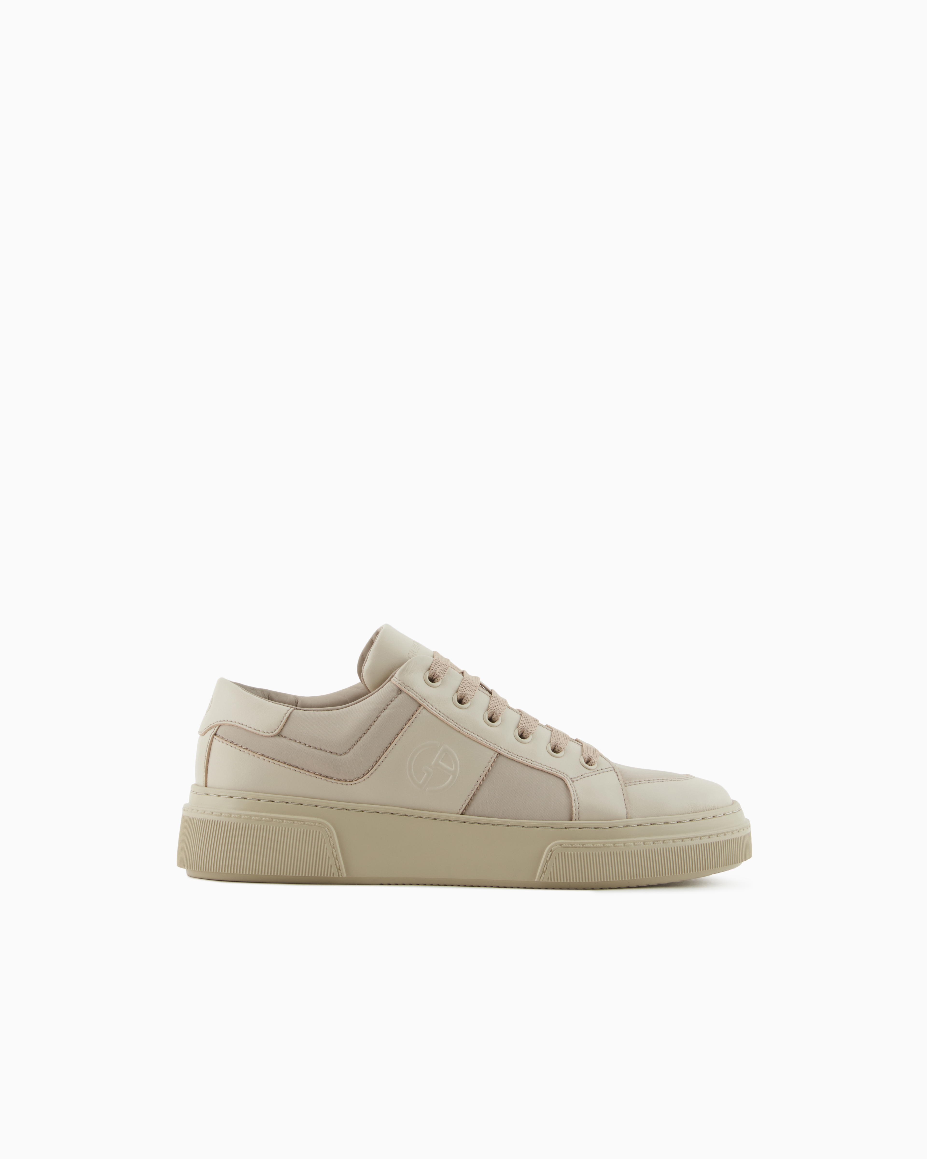 Giorgio Armani Nude Leather And Fabric Sneakers In Neutral