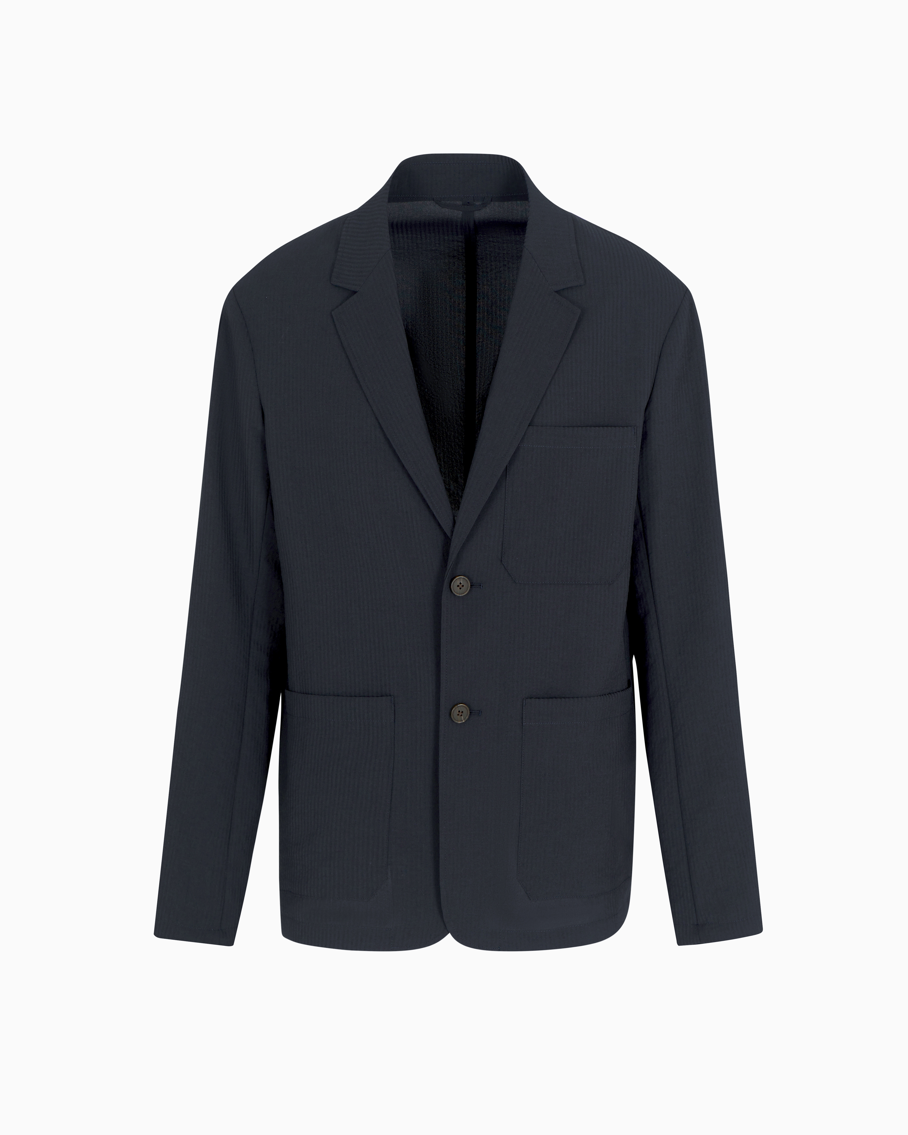 Emporio Armani Single-breasted Jacket In Nylon Seersucker In Navy Blue