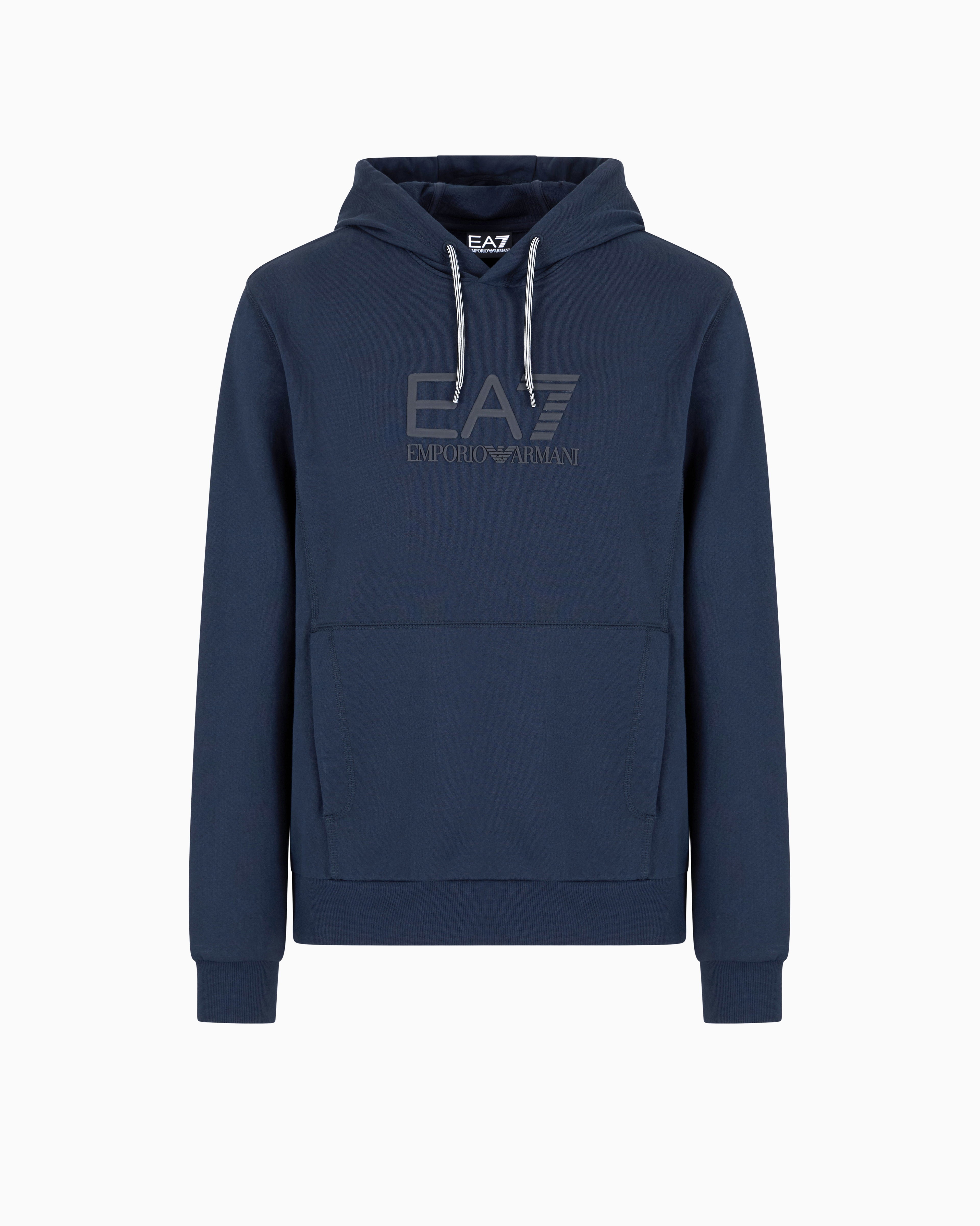 Ea7 Cotton Hooded Visibility Sweatshirt In Navy Blue