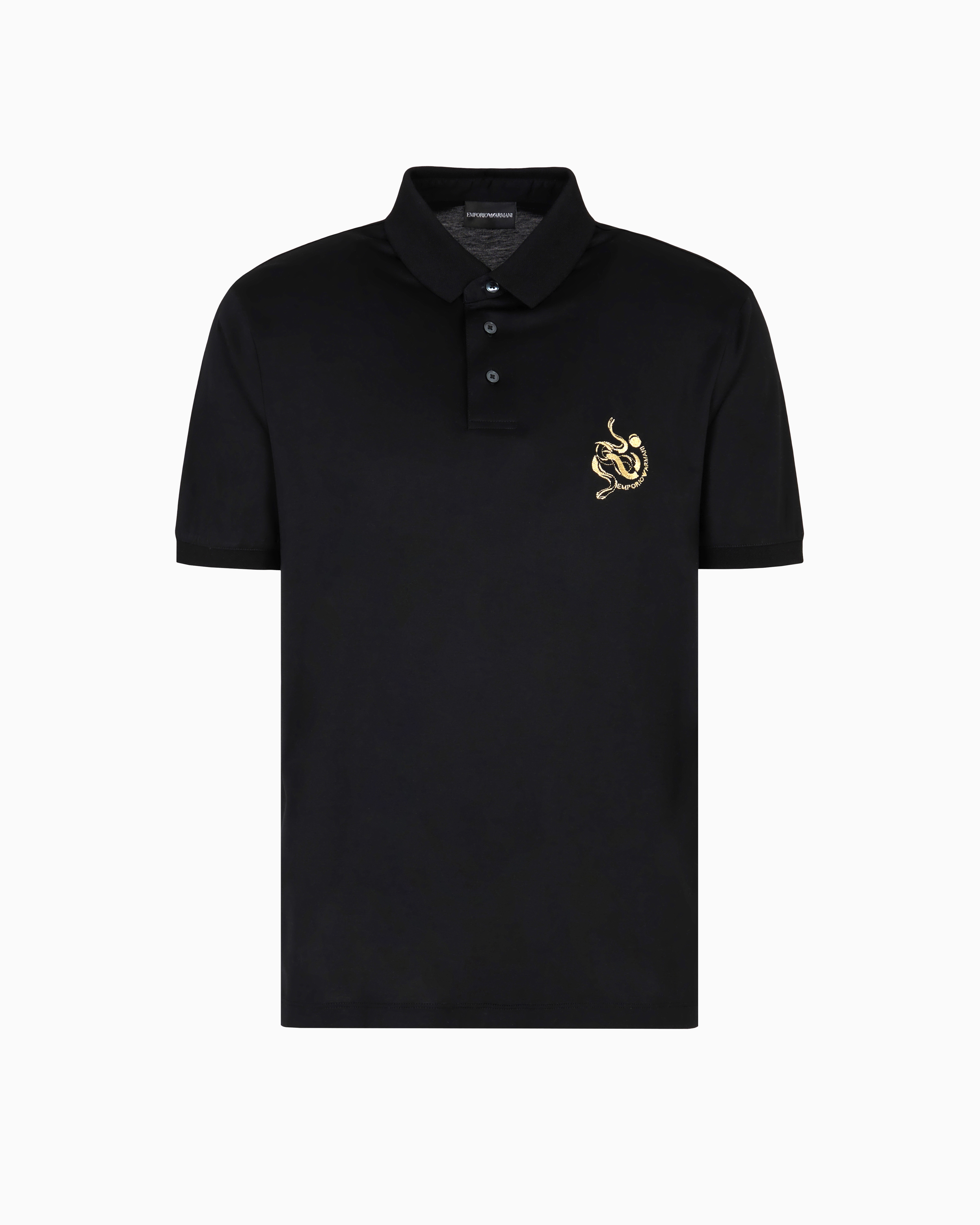 Emporio Armani Asv Lyocell Blend Jersey Polo Shirt With Lunar New Year Embroidery In Black