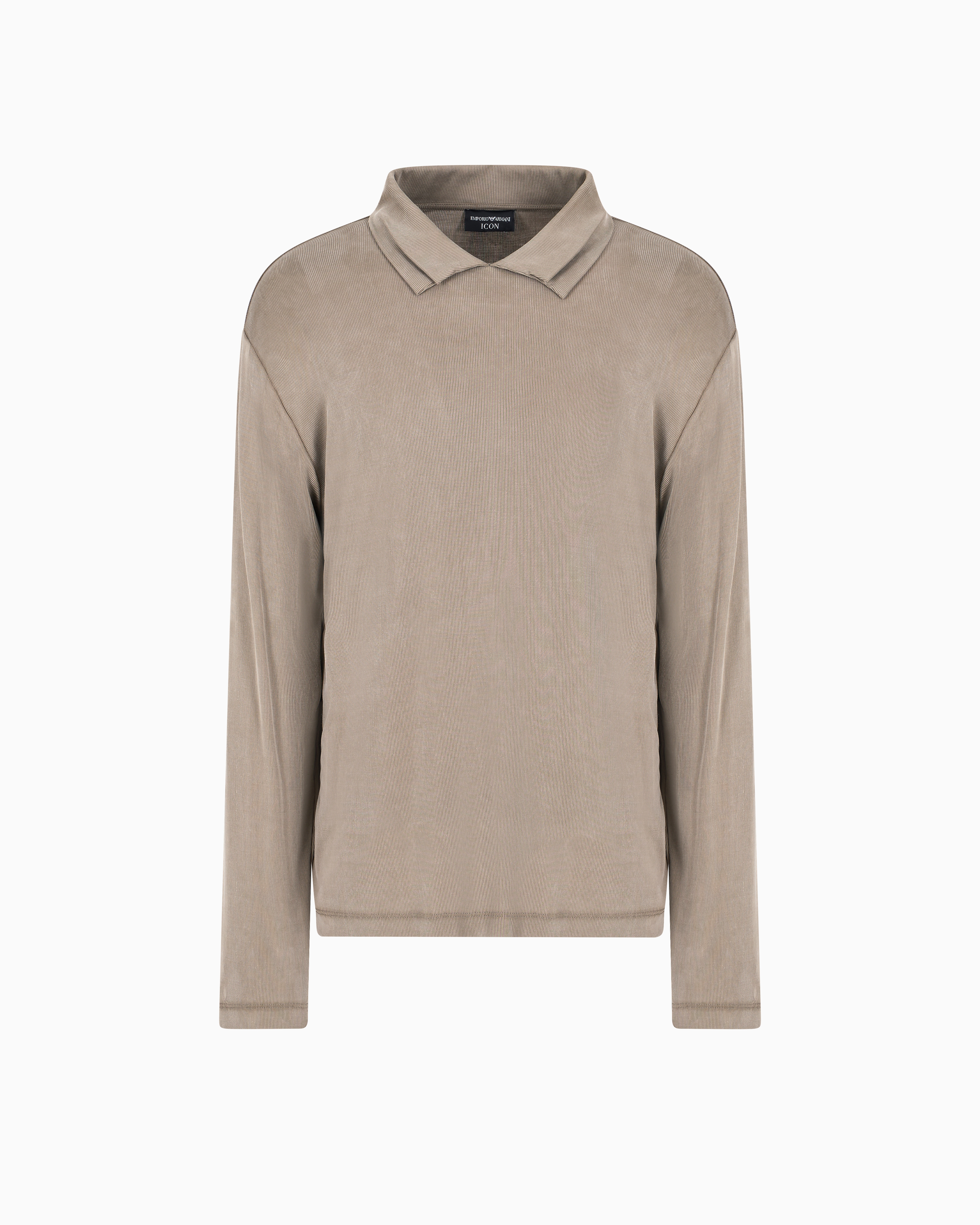 Emporio Armani Asv Icon Stretch-lyocell-poloshirt In Rippstrick-verarbeitung In Beige