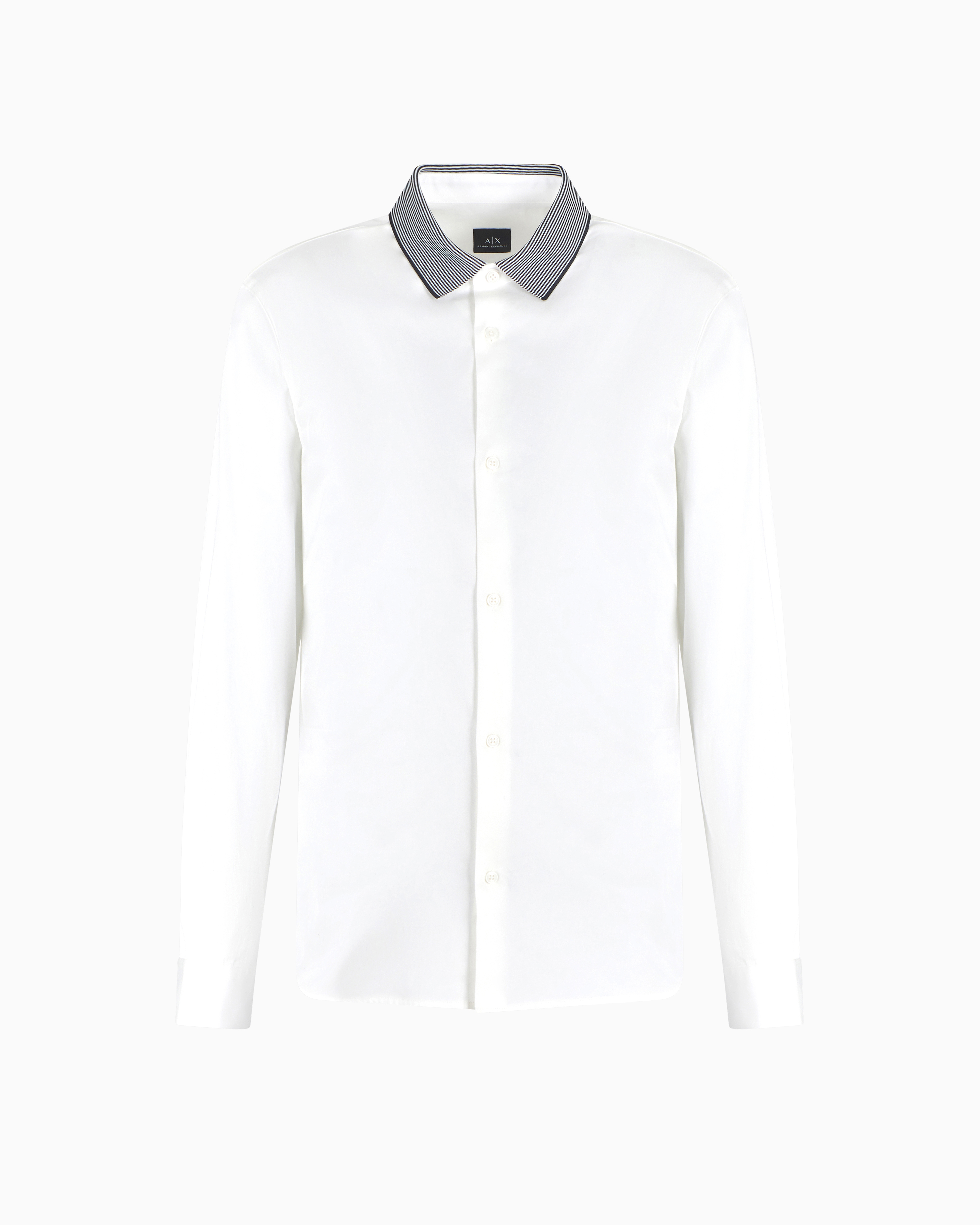 Armani Exchange Slim Fit Stretch Cotton Shirt With Contrasting Collar In White
