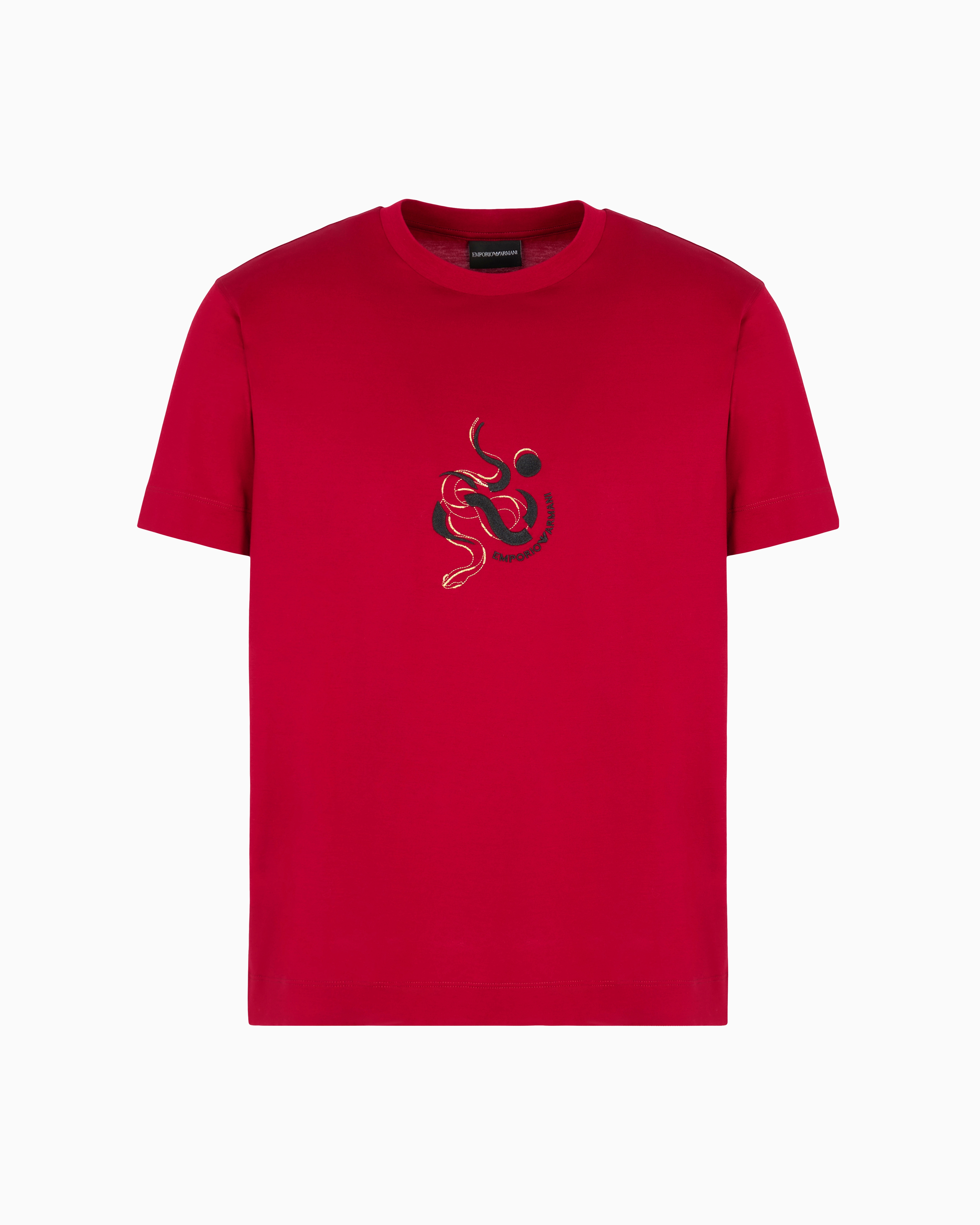 Emporio Armani Asv Lyocell Blend Jersey T-shirt With Lunar New Year Embroidery In Red